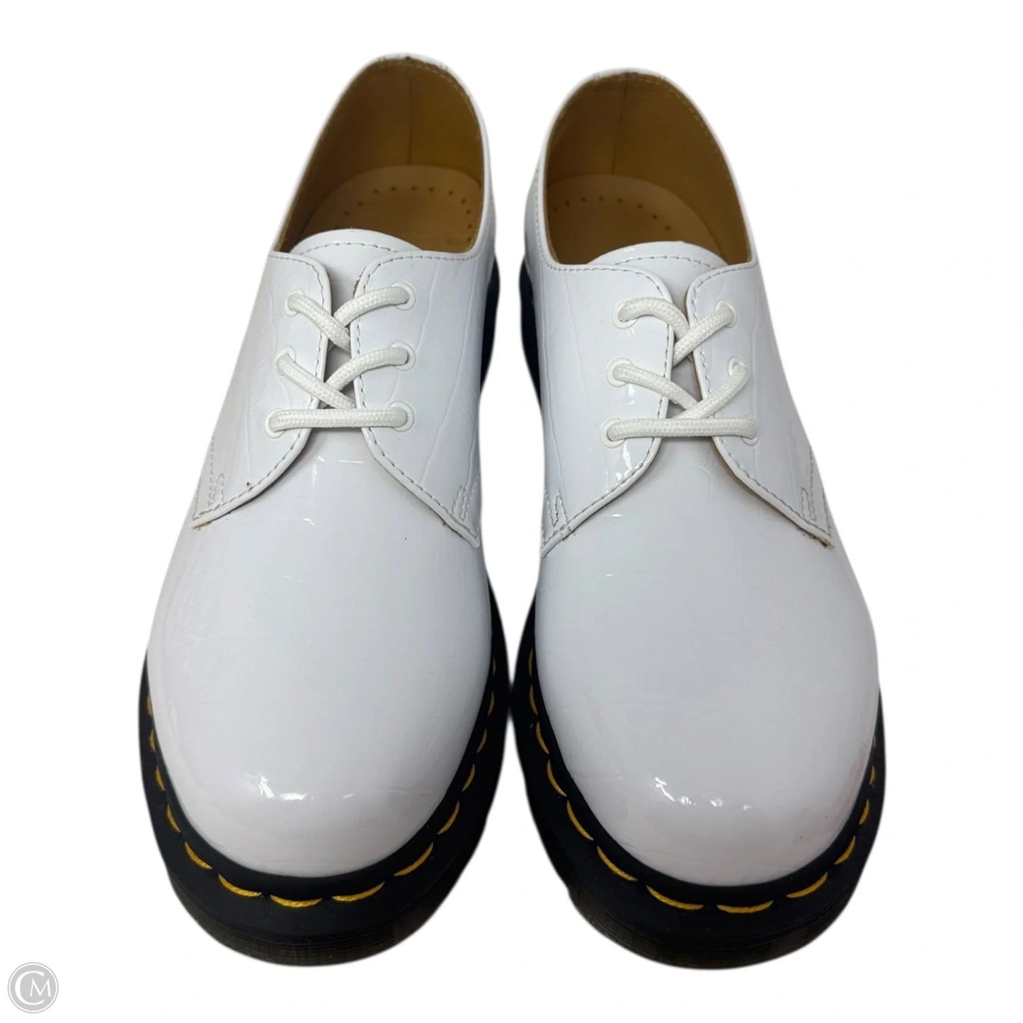 1461 Croc Embossed Patent Shoes Flats By Dr Martens In White, Size: 8