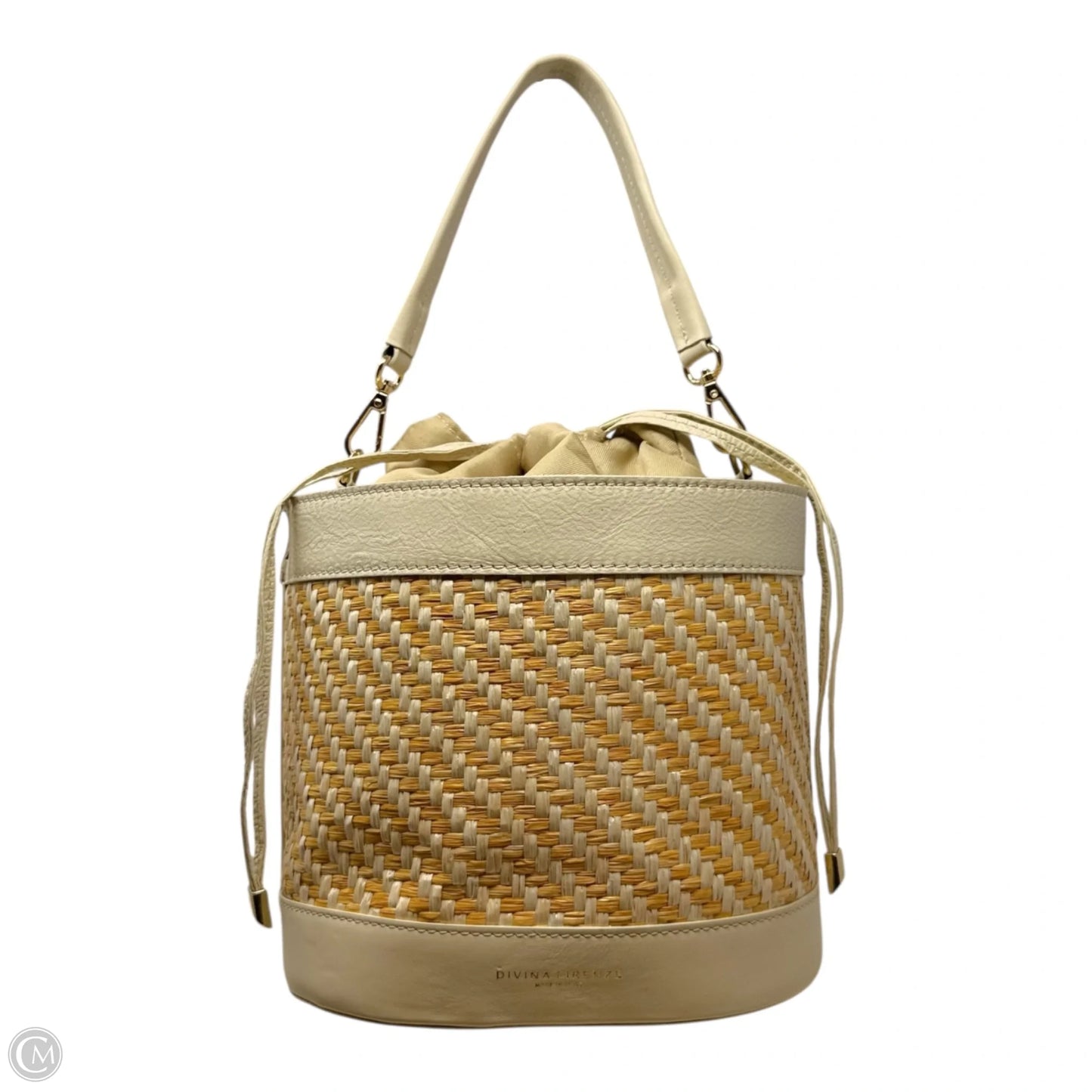 Italian Woven Leather & Straw Bucket Bag By Divina Firenze, Size: Medium