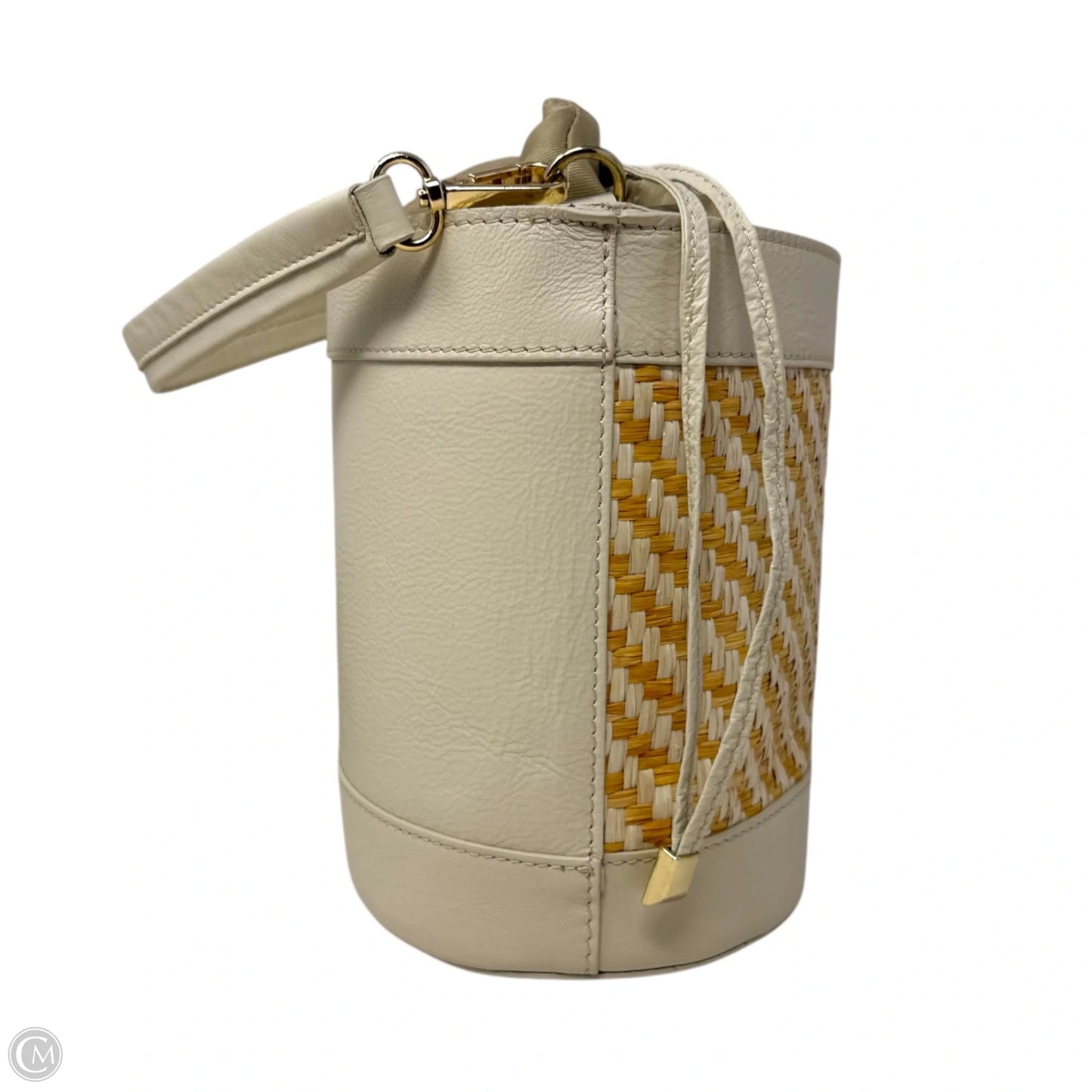 Italian Woven Leather & Straw Bucket Bag By Divina Firenze, Size: Medium