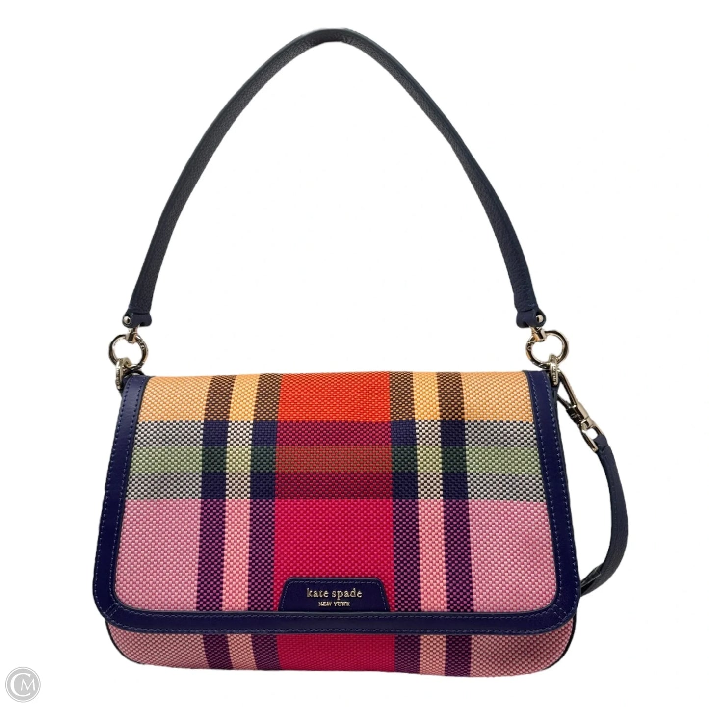 Hudson Grand Plaid Flap Convertible Handbag Designer By Kate Spade, Size: Medium