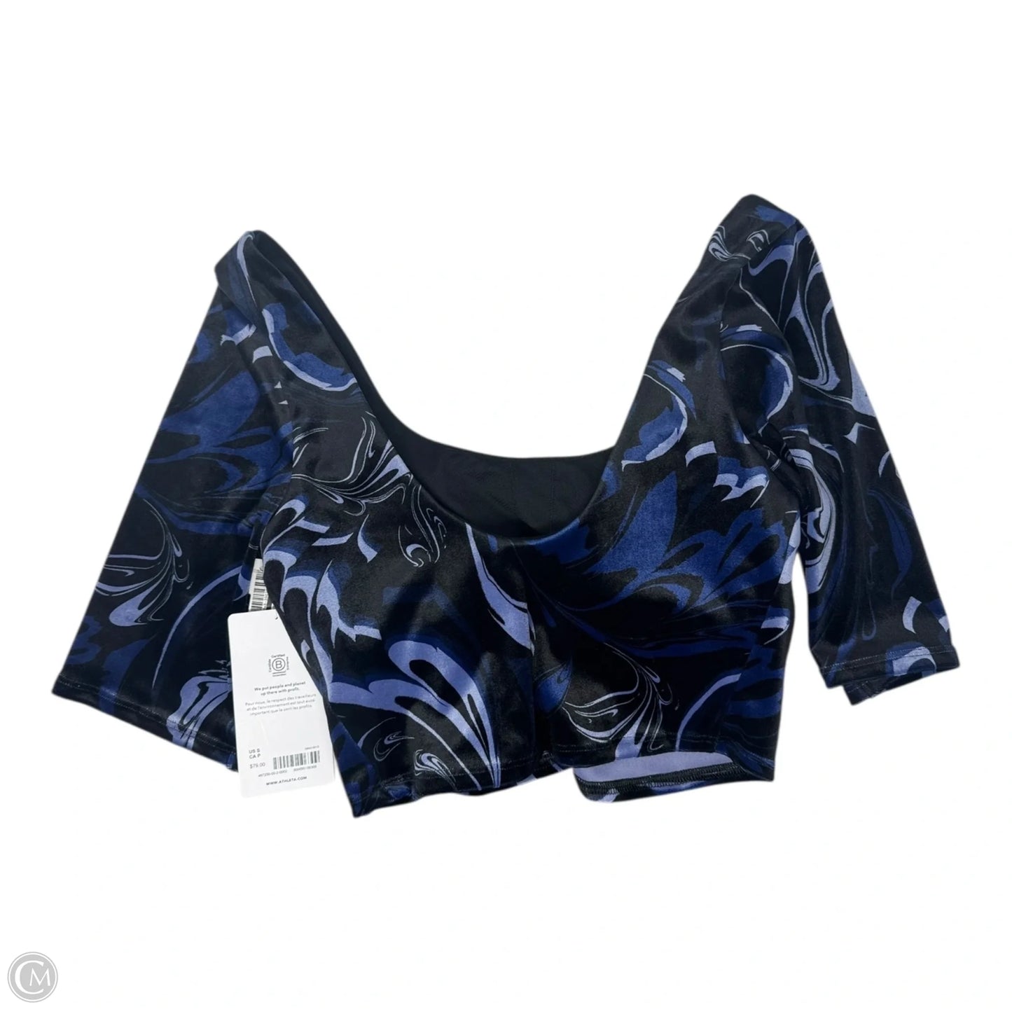 Exhilarate Velvet Crop Top Athletic Top Short Sleeve By Athleta In Black & Blue, Size: S