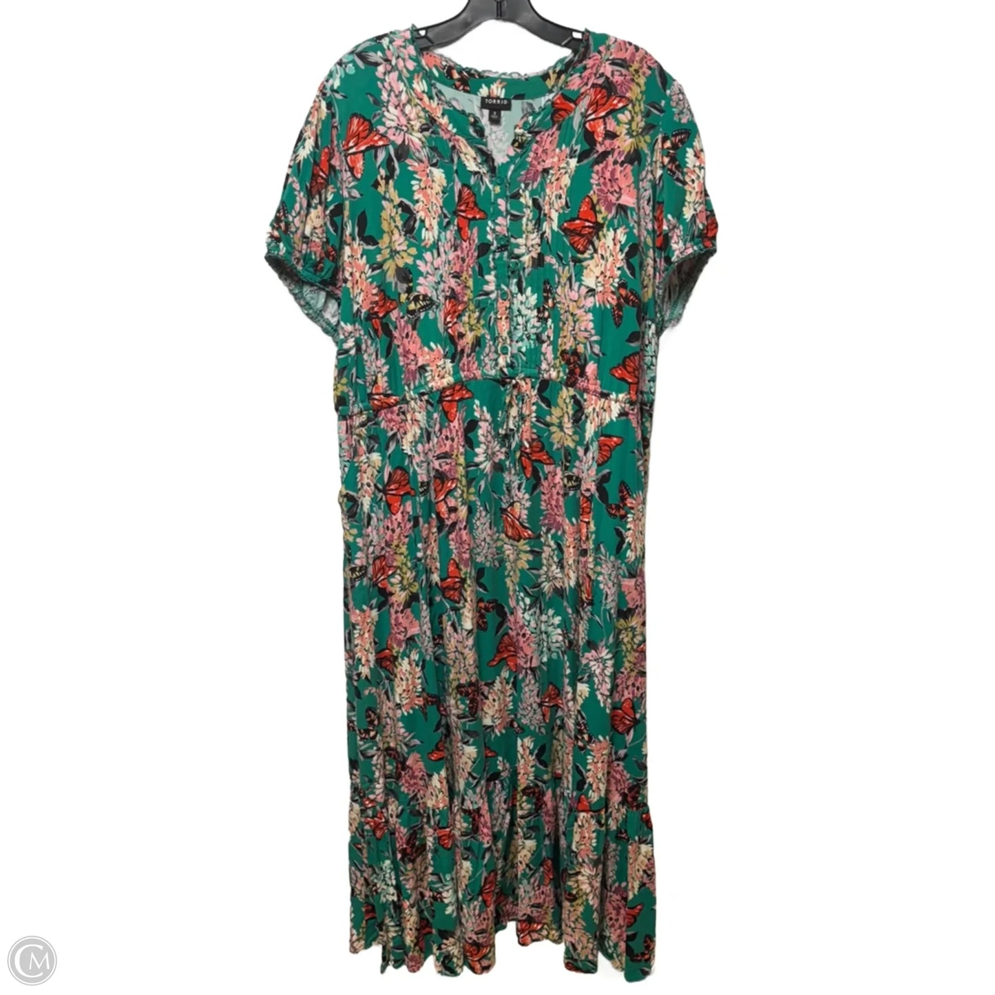 Midi Stretch Challis Pintuck Tiered Dress By Torrid In Floral Print, Size: 3X