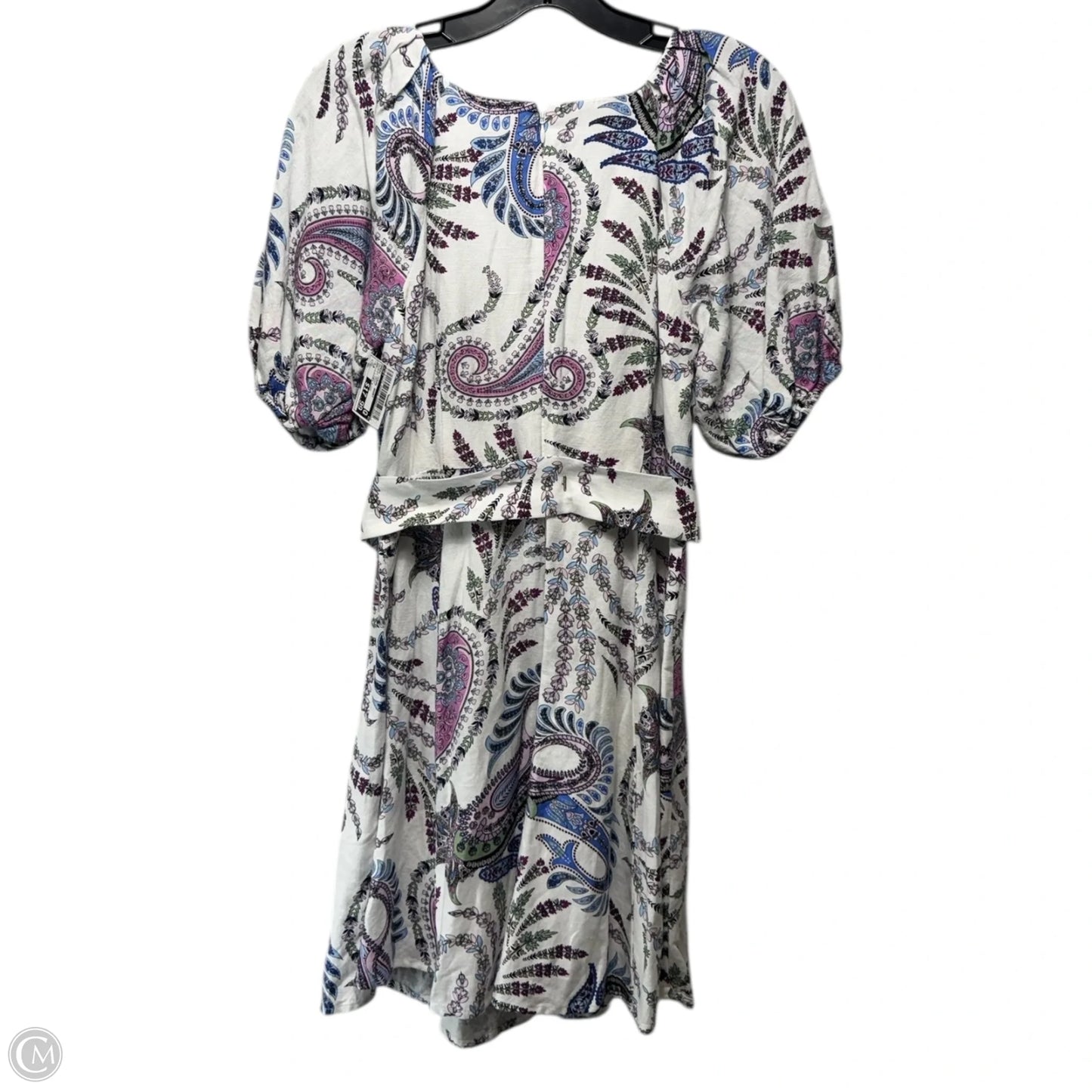 Paisley Linen Blend Belted Puff Sleeve Dress By Loft In Paisley Print, Size: 4