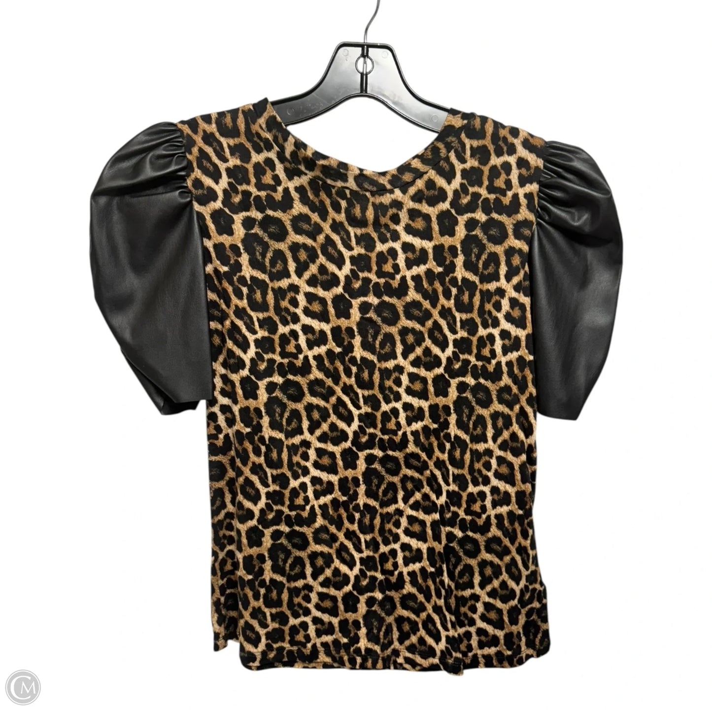 Faux Leather Sleeve Leopard Top Short Sleeve By Michael By Michael Kors In Animal Print, Size: Xs