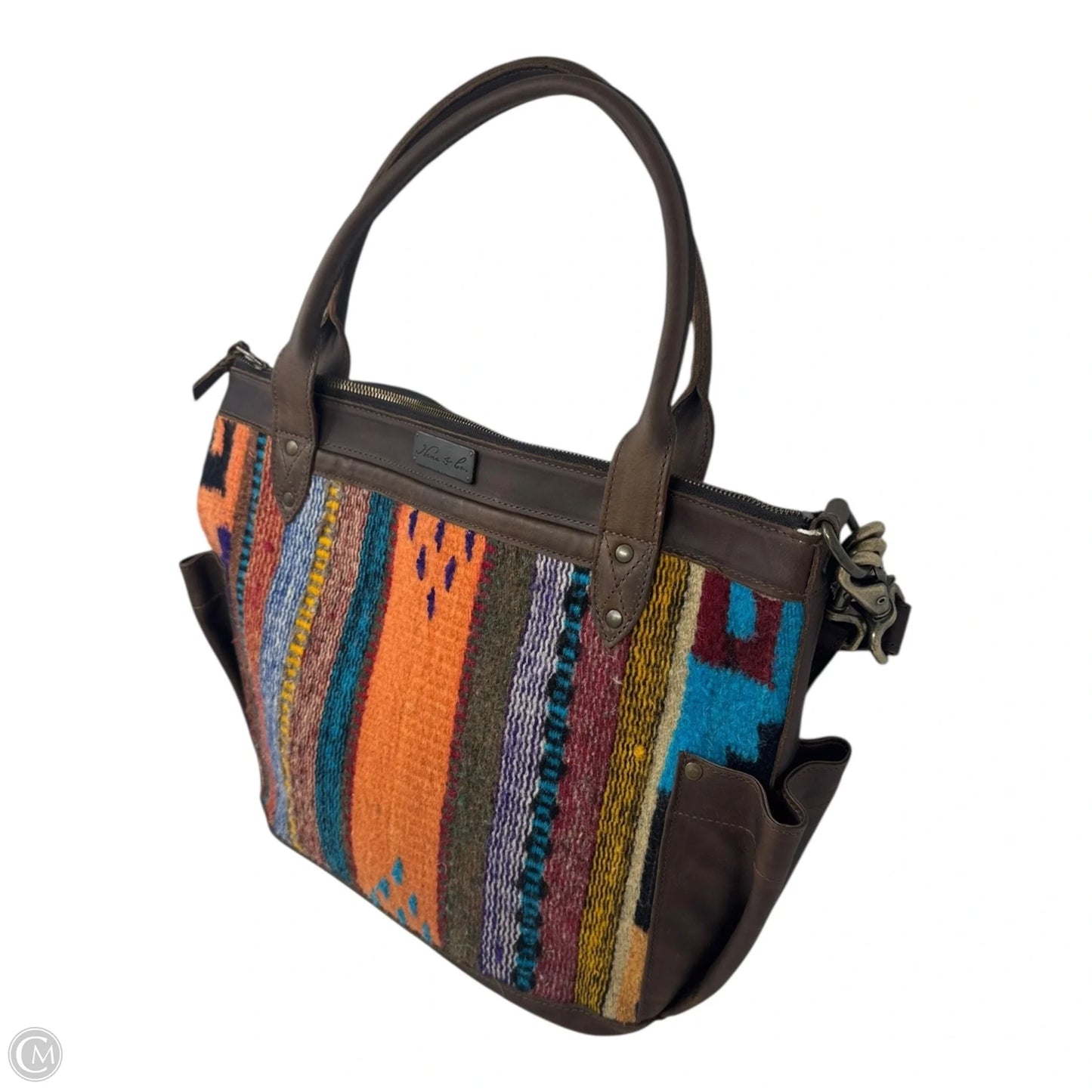 Wool & Leather Tote Handbag Leather By Nena & Co, Size: Large
