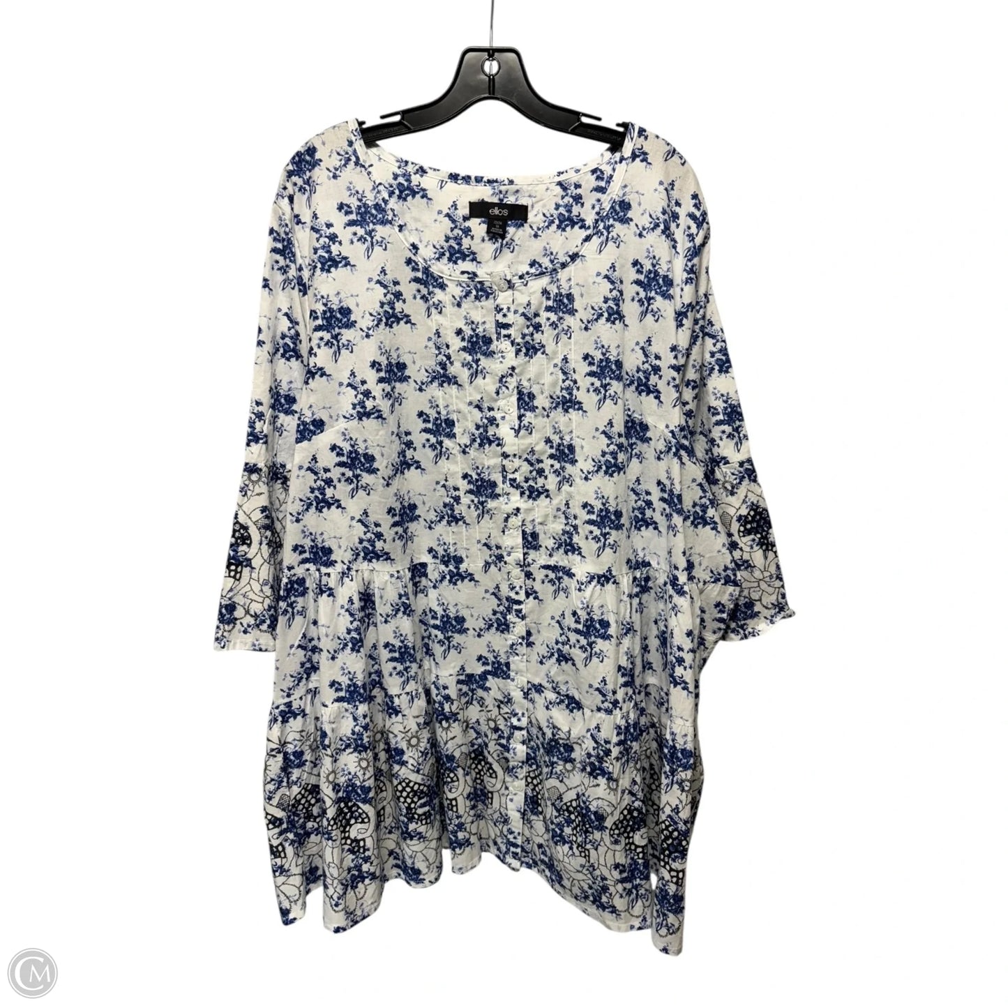 Top Long Sleeve By Ellos In Blue & White, Size: 1x