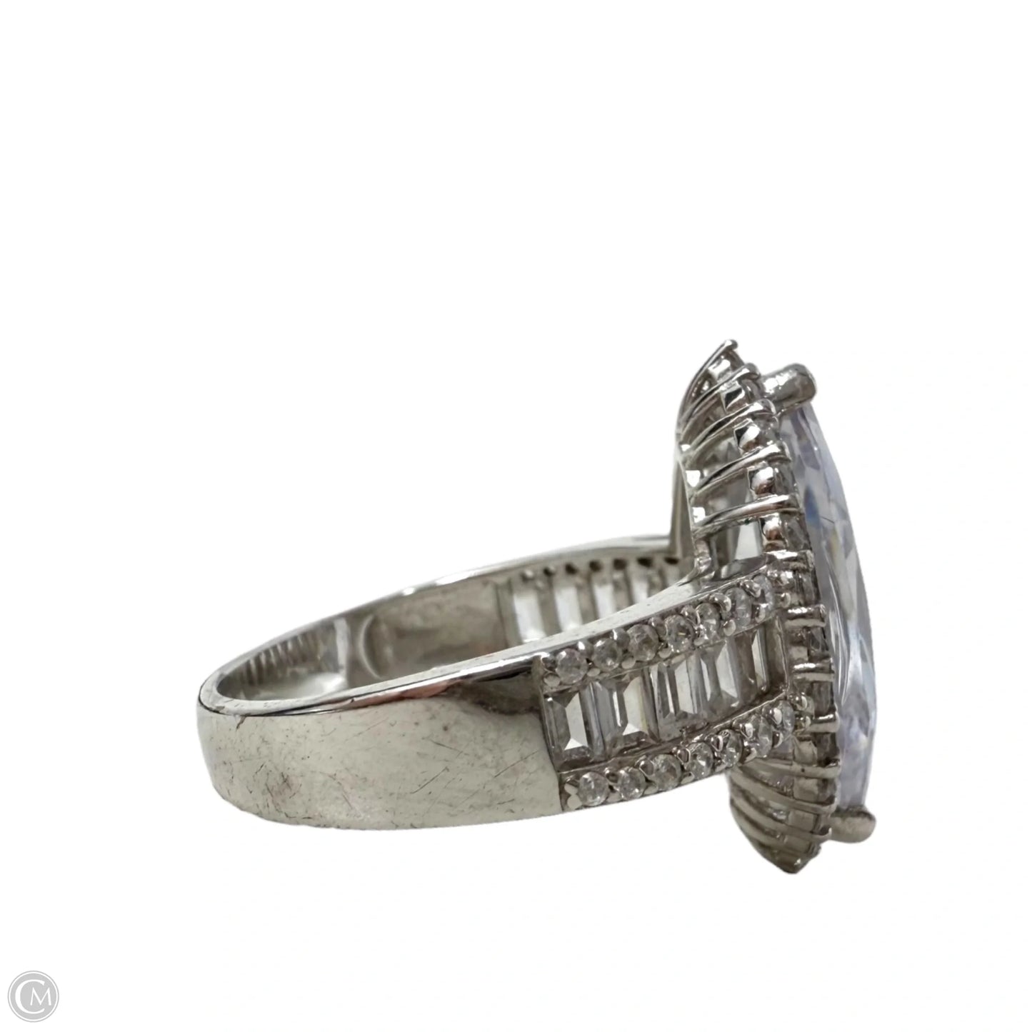 Sterling Silver Halo Baguette And Marquise CZ Ring By Clothes Mentor, Size: 9