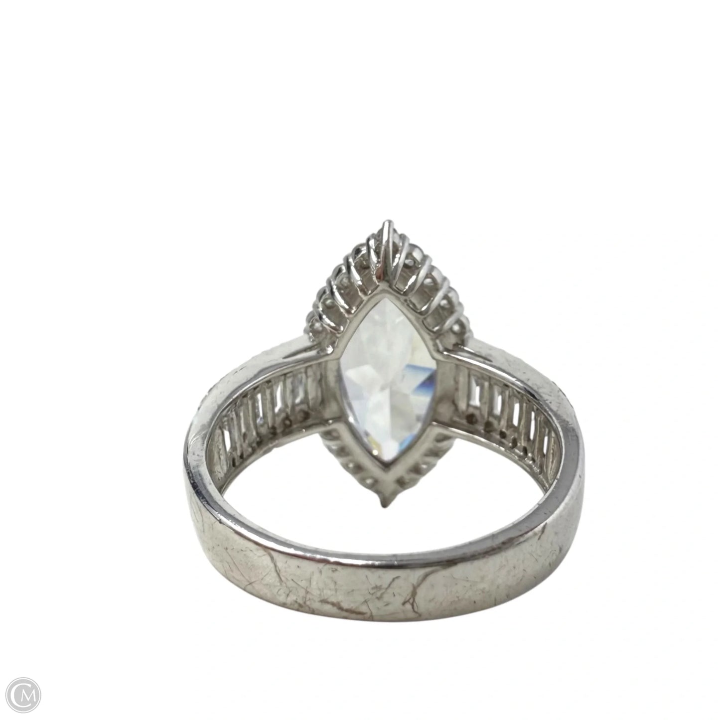 Sterling Silver Halo Baguette And Marquise CZ Ring By Clothes Mentor, Size: 9