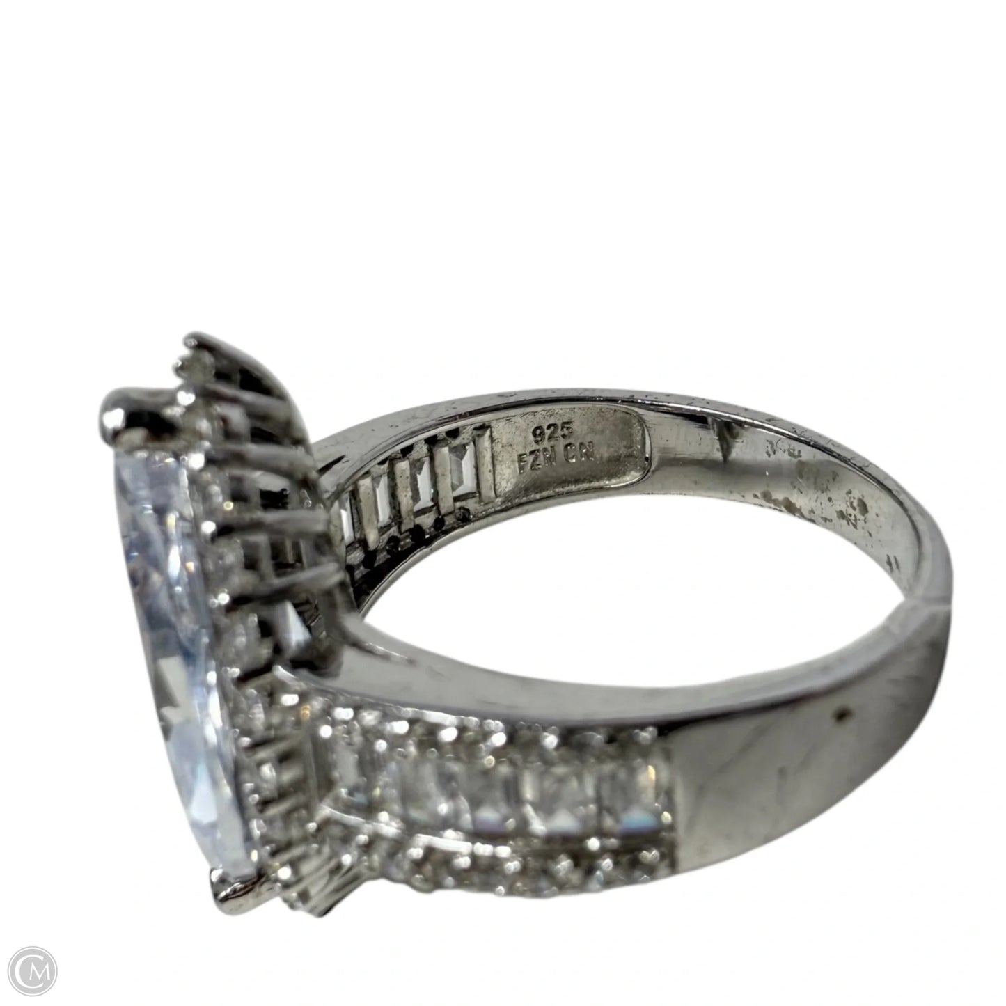 Sterling Silver Halo Baguette And Marquise CZ Ring By Clothes Mentor, Size: 9