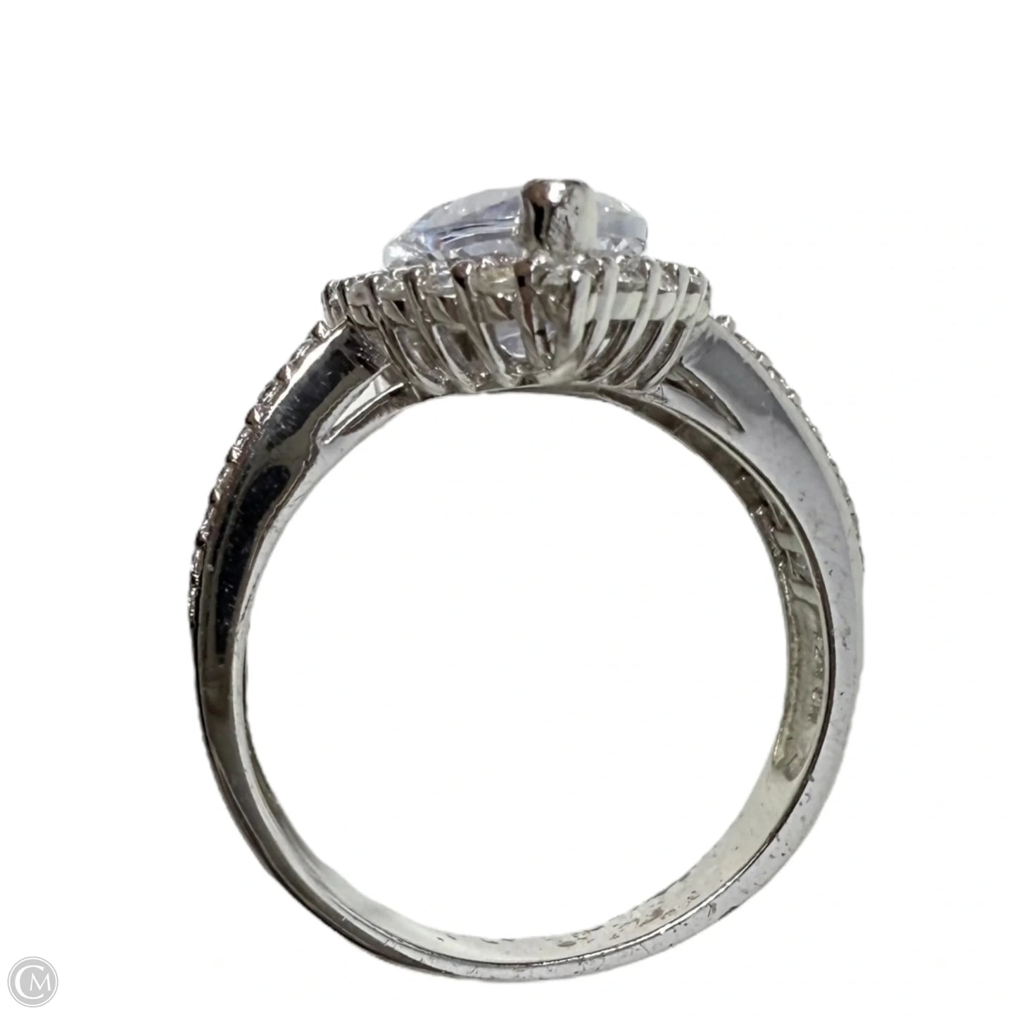 Sterling Silver Halo Baguette And Marquise CZ Ring By Clothes Mentor, Size: 9