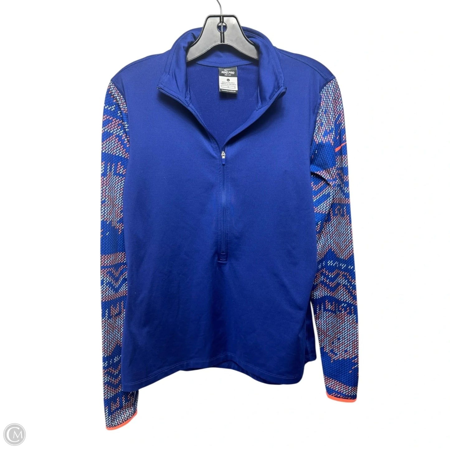 Athletic Top Long Sleeve Collar By Nike Apparel In Blue, Size: L