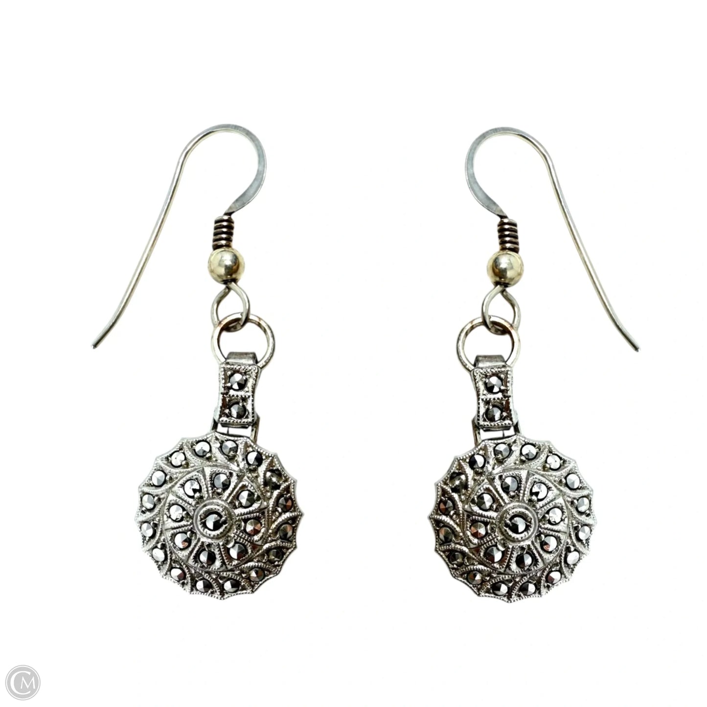 Silver Tone Medallion Dangle Earrings