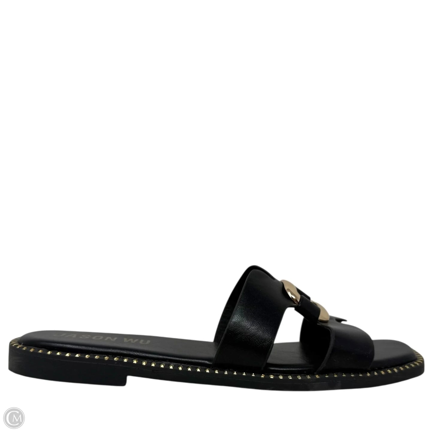 Dani’s Gold Buckle Flat Slide Sandals Designer By Jason Wu In Black & Gold, Size: 9