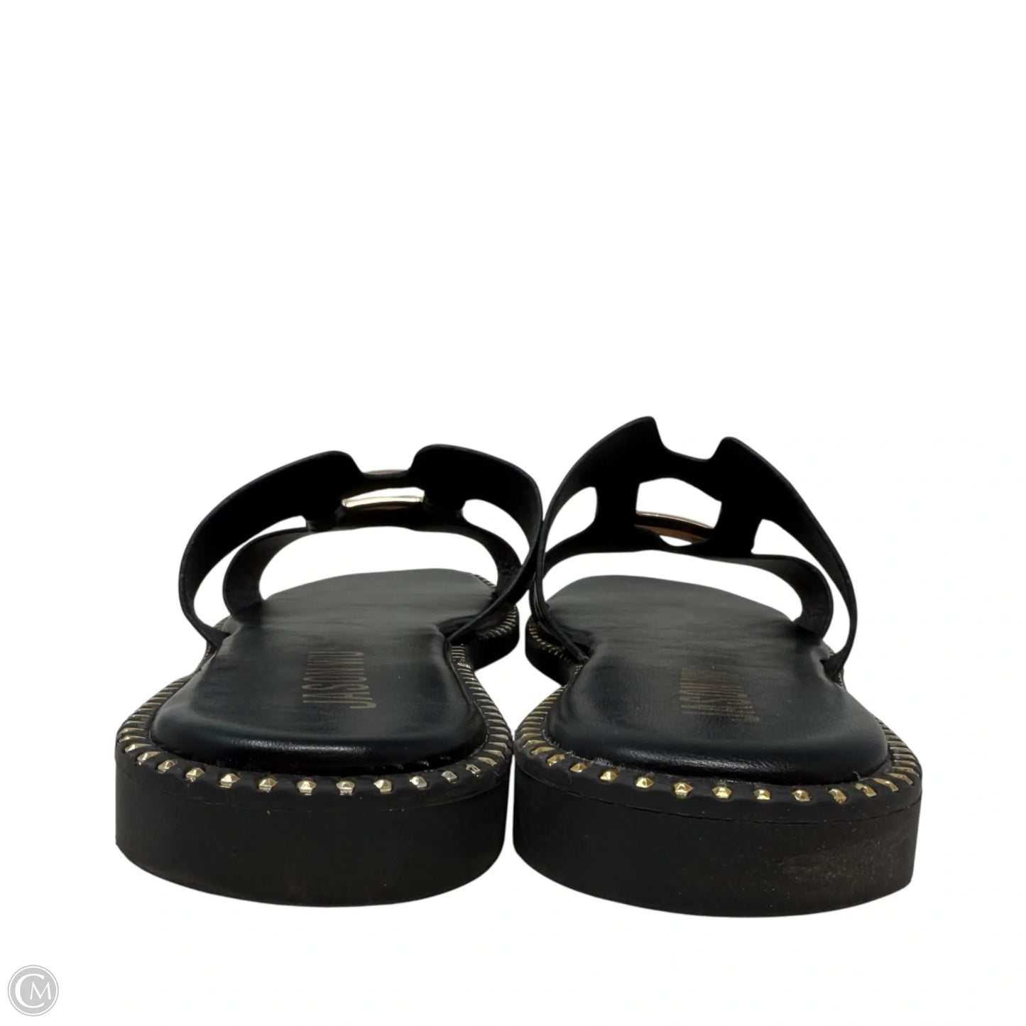 Dani’s Gold Buckle Flat Slide Sandals Designer By Jason Wu In Black & Gold, Size: 9
