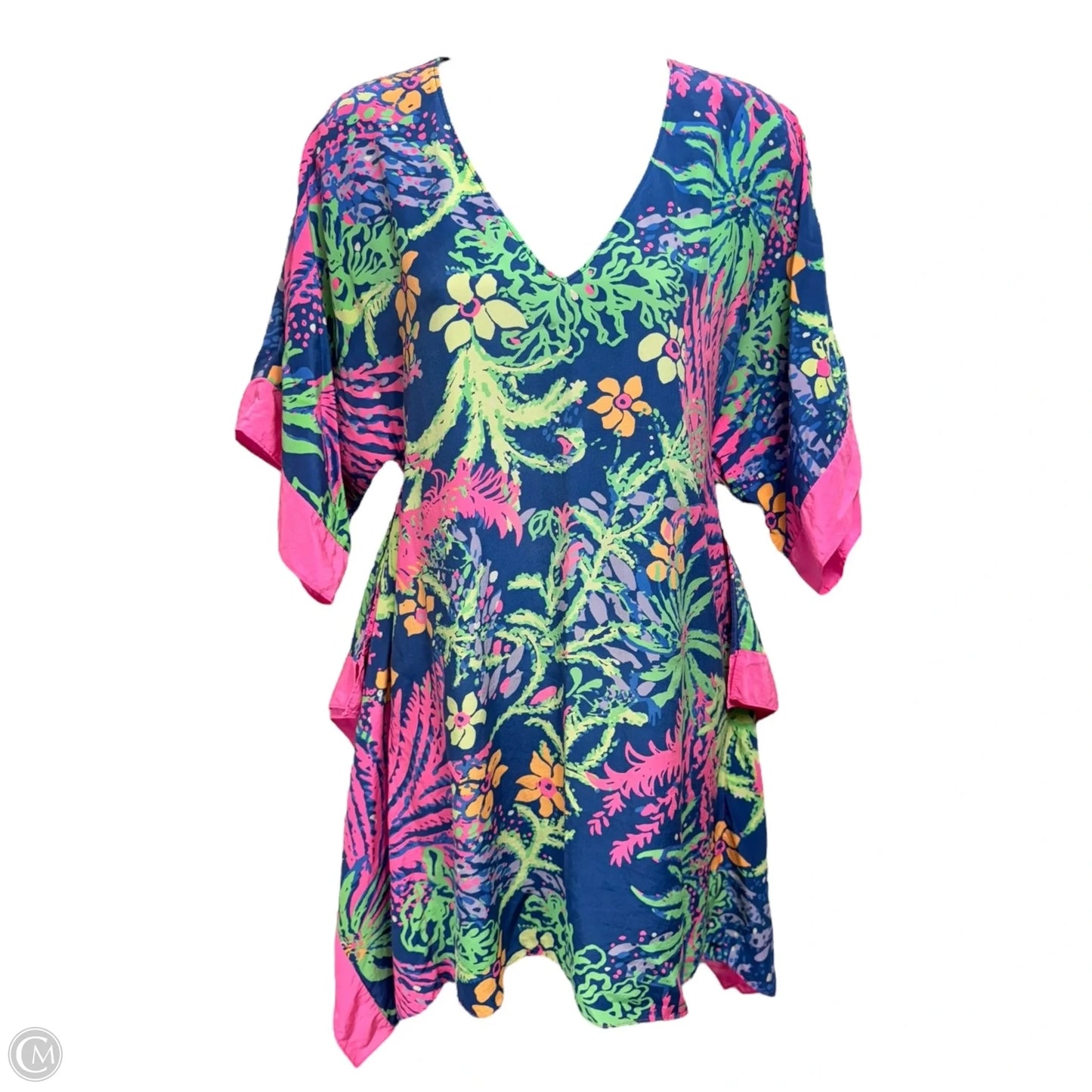 Julie Silk Caftan Dress Designer By Lilly Pulitzer In Indigo All Aglow, Size: XS