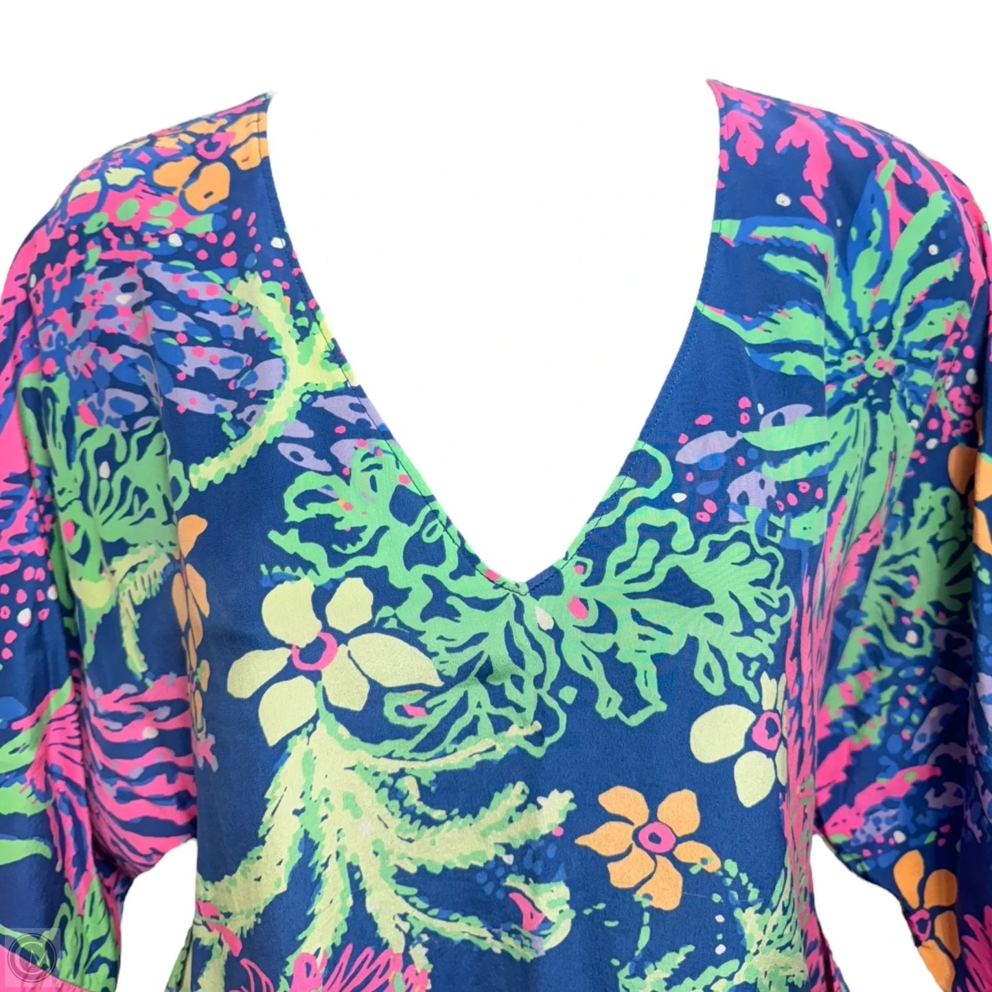 Julie Silk Caftan Dress Designer By Lilly Pulitzer In Indigo All Aglow, Size: XS
