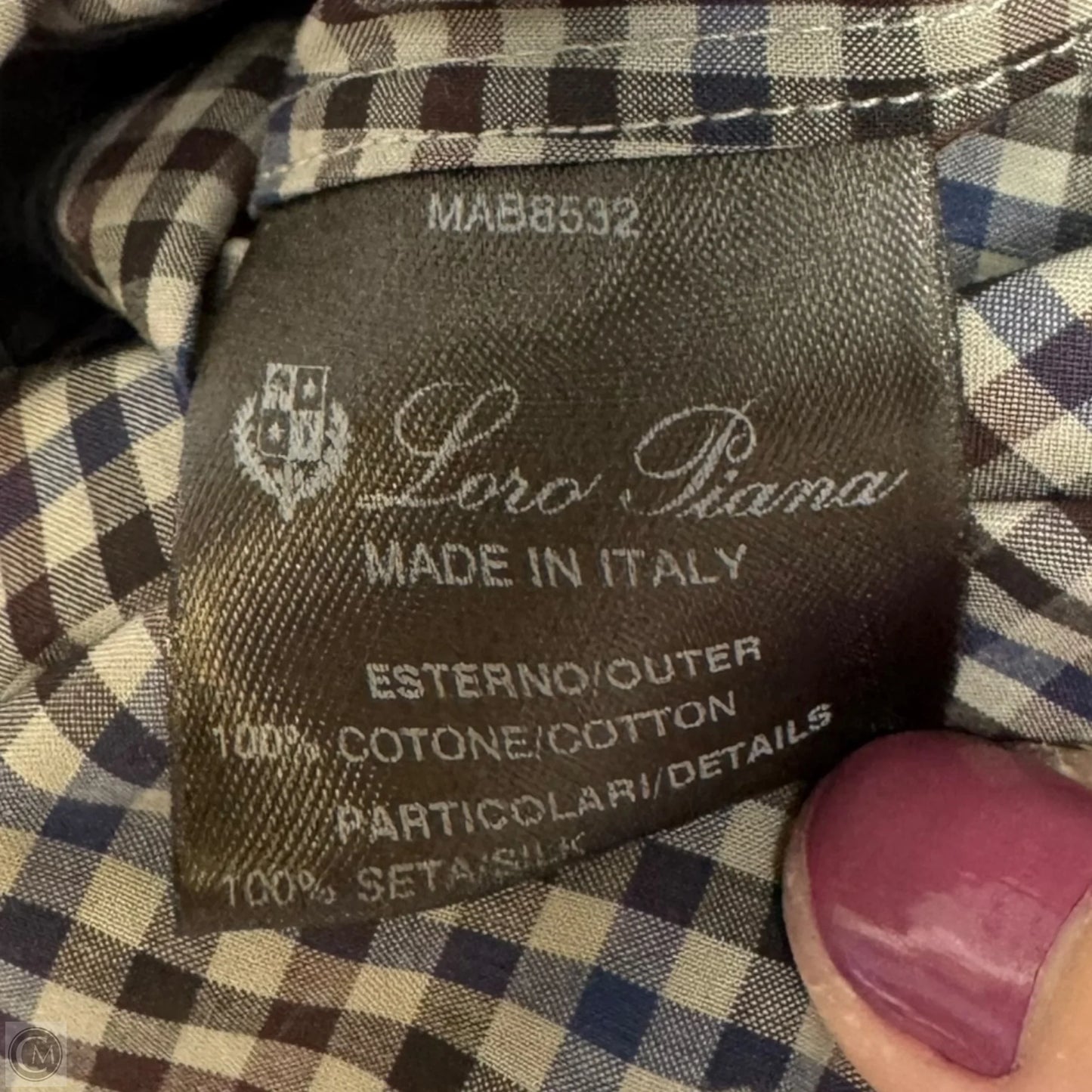 Silk Trim Top Long Sleeve Luxury Designer By Loro Piana In Plaid Pattern, Size: L