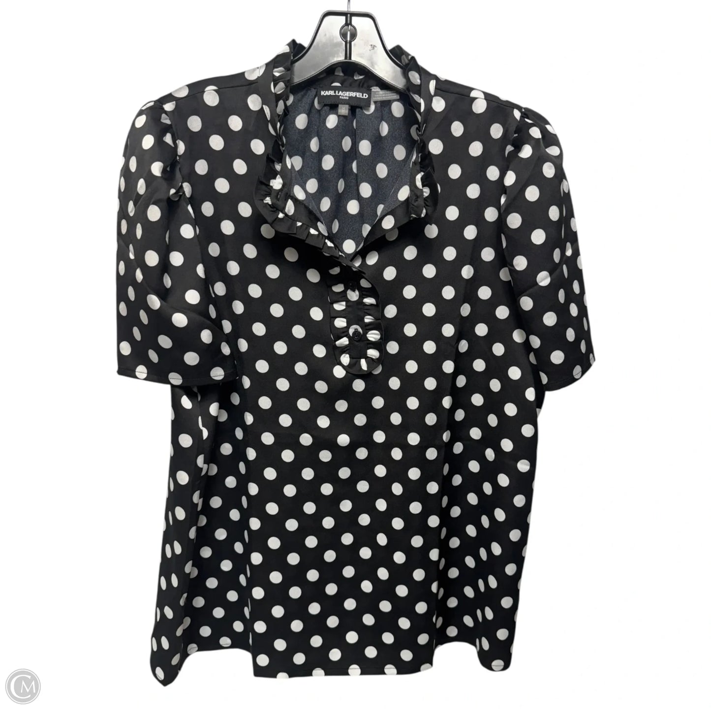 Polka Dot Ruffle Blouse Designer By Karl Lagerfeld In Polkadot Pattern, Size: M