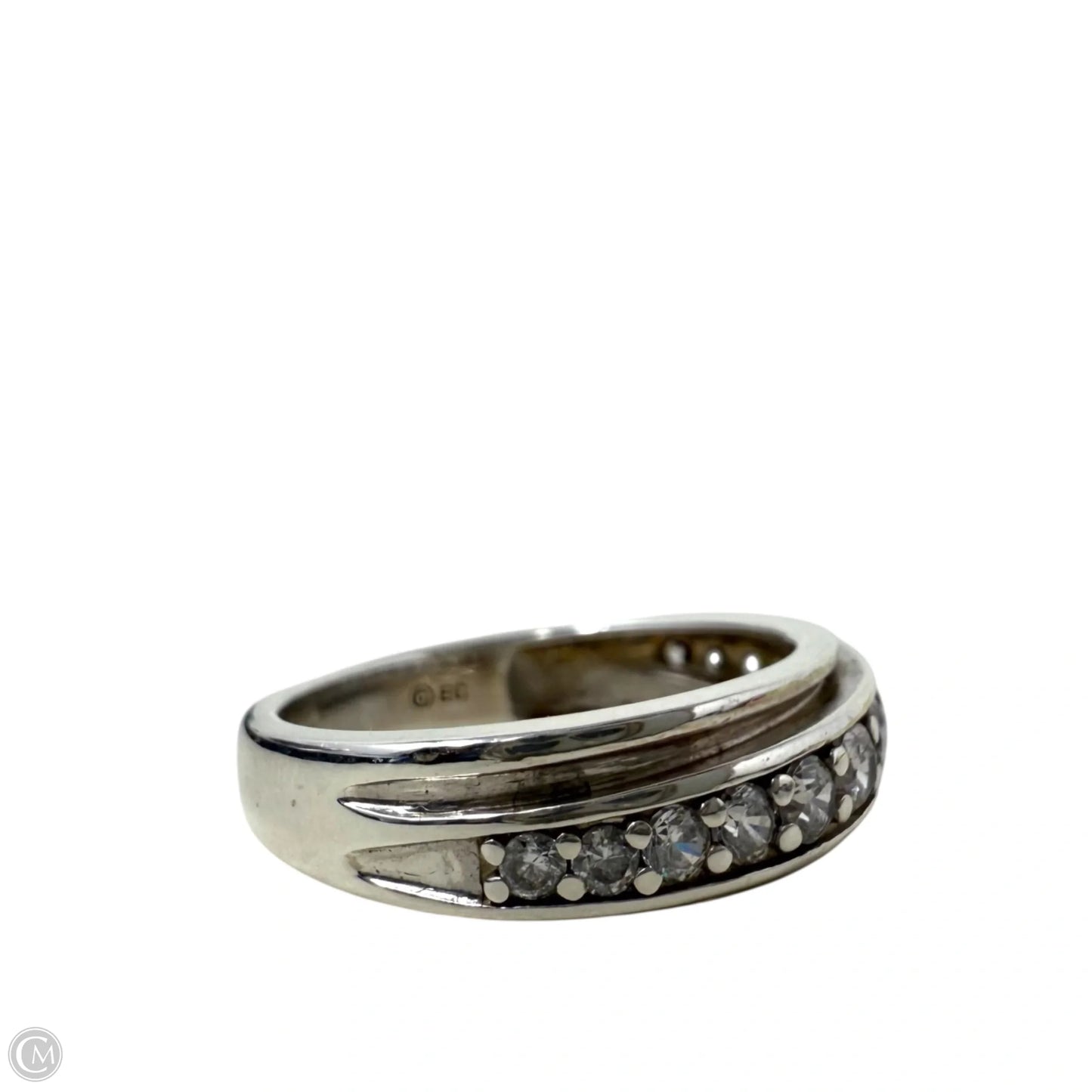 Round CZ & Sterling Silver Wedding Band Ring, Size: 9