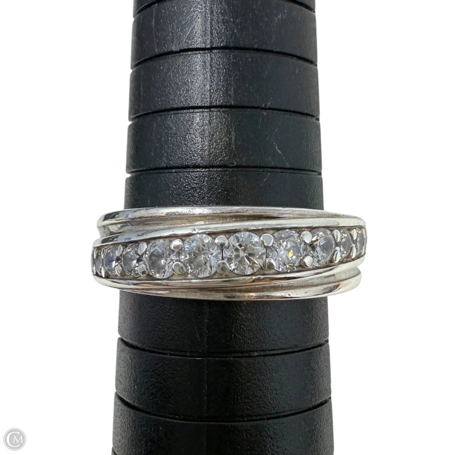 Round CZ & Sterling Silver Wedding Band Ring, Size: 9
