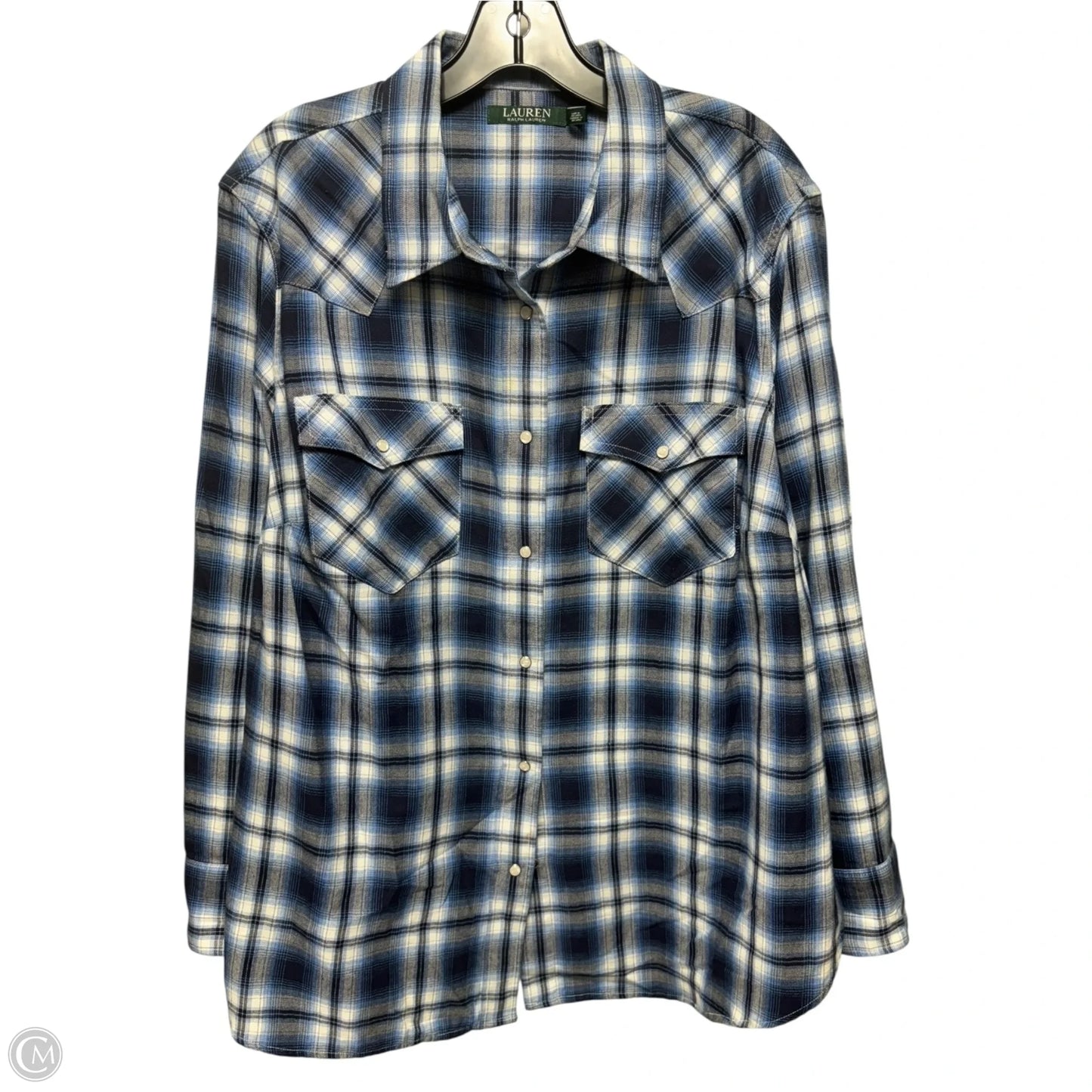 Pearl Snap Top Long Sleeve By Lauren By Ralph Lauren In Plaid Pattern, Size: 2x