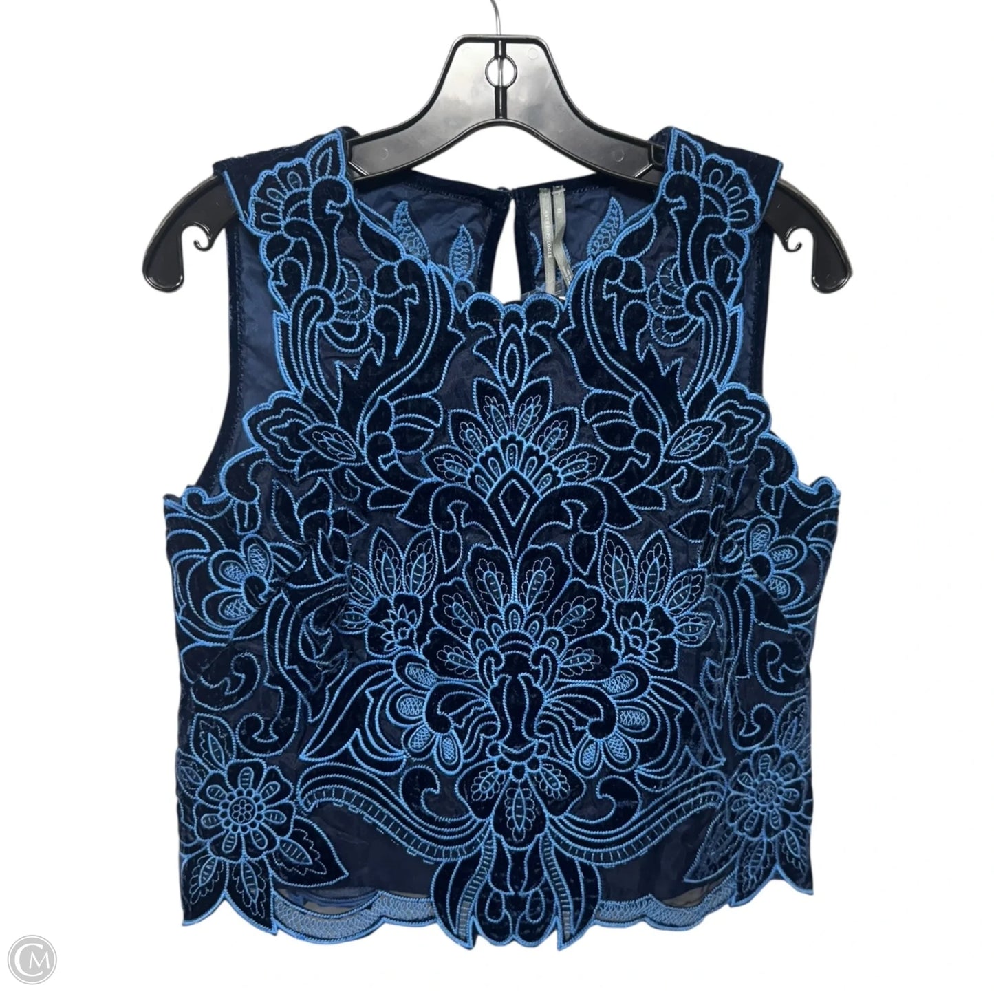 Lainie High-Neck Lace Cutwork Sleeveless Velvet Blouse By Anthropologie In Blue, Size: XS