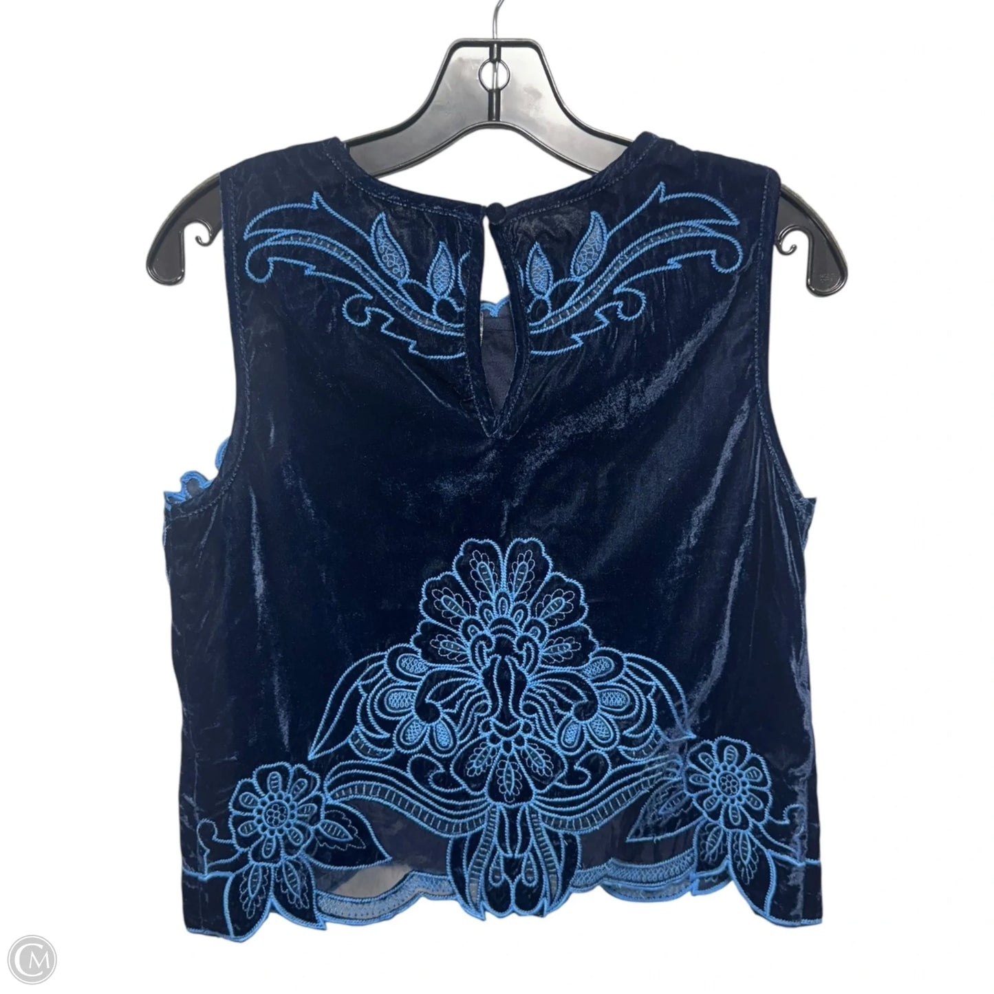 Lainie High-Neck Lace Cutwork Sleeveless Velvet Blouse By Anthropologie In Blue, Size: XS
