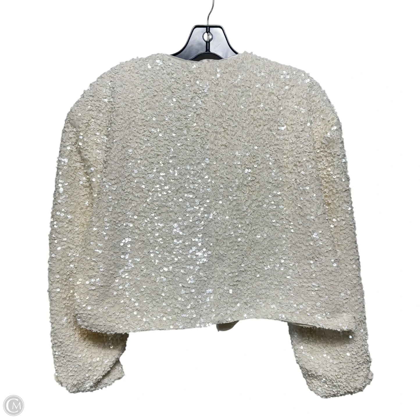 Sequin Tie Blazer By H&m In Cream, Size: Xl