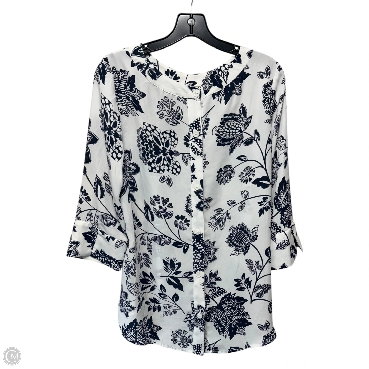 Top Long Sleeve By Banana Republic In Blue & White, Size: M