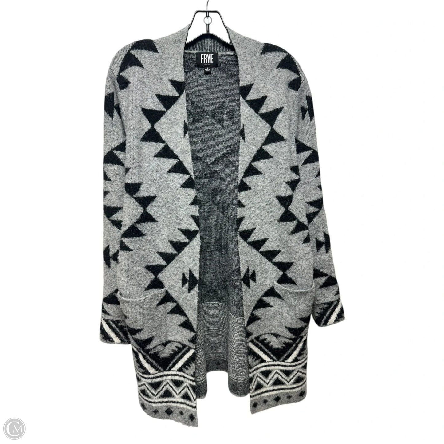 Sweater Cardigan Designer By Frye In Black & Grey, Size: S