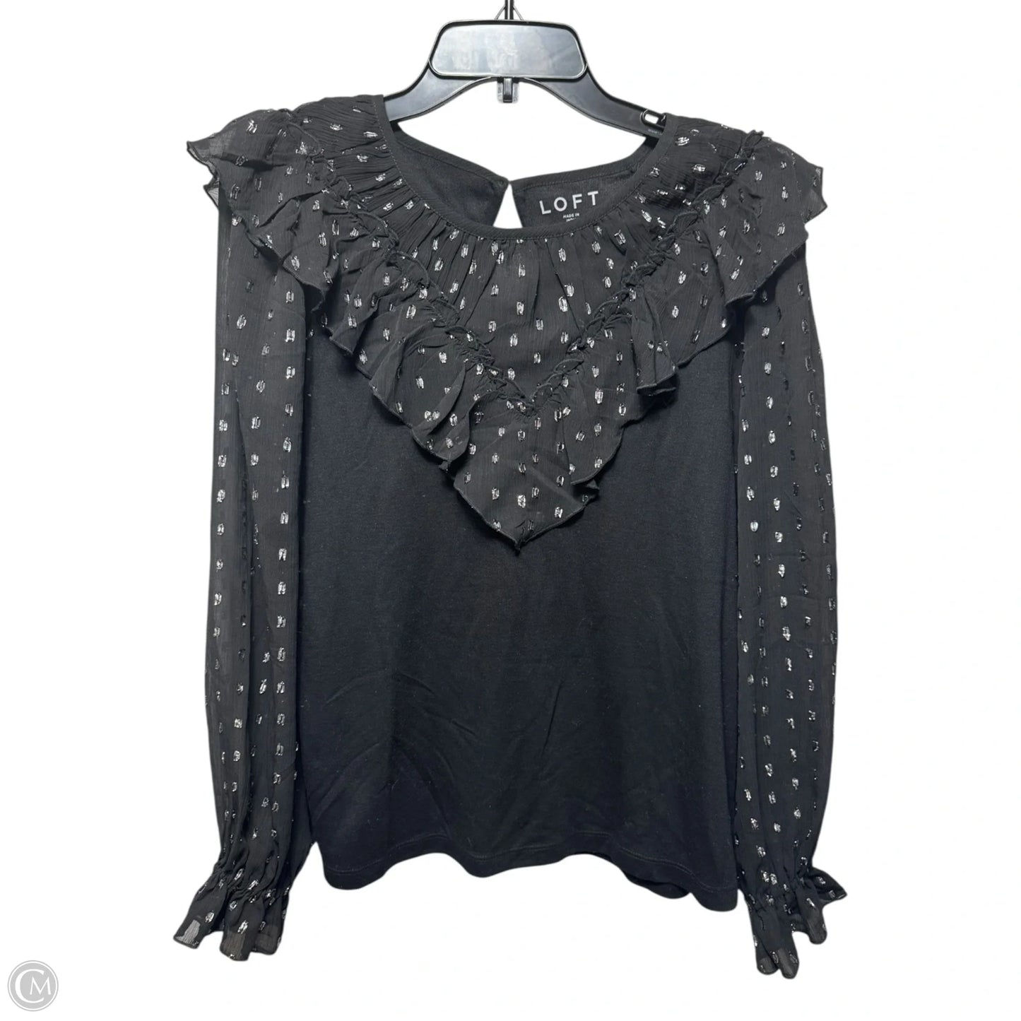 Blouse Long Sleeve By Loft In Black & Silver, Size: L