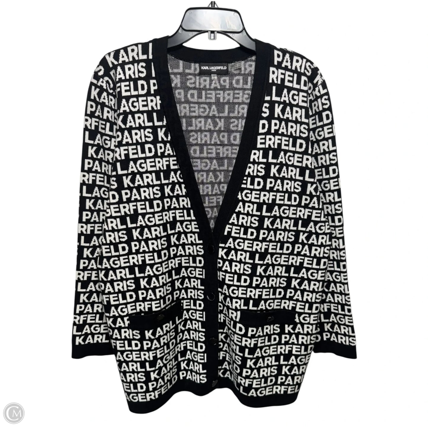 Sweater Cardigan By Karl Lagerfeld In Black & White, Size: M