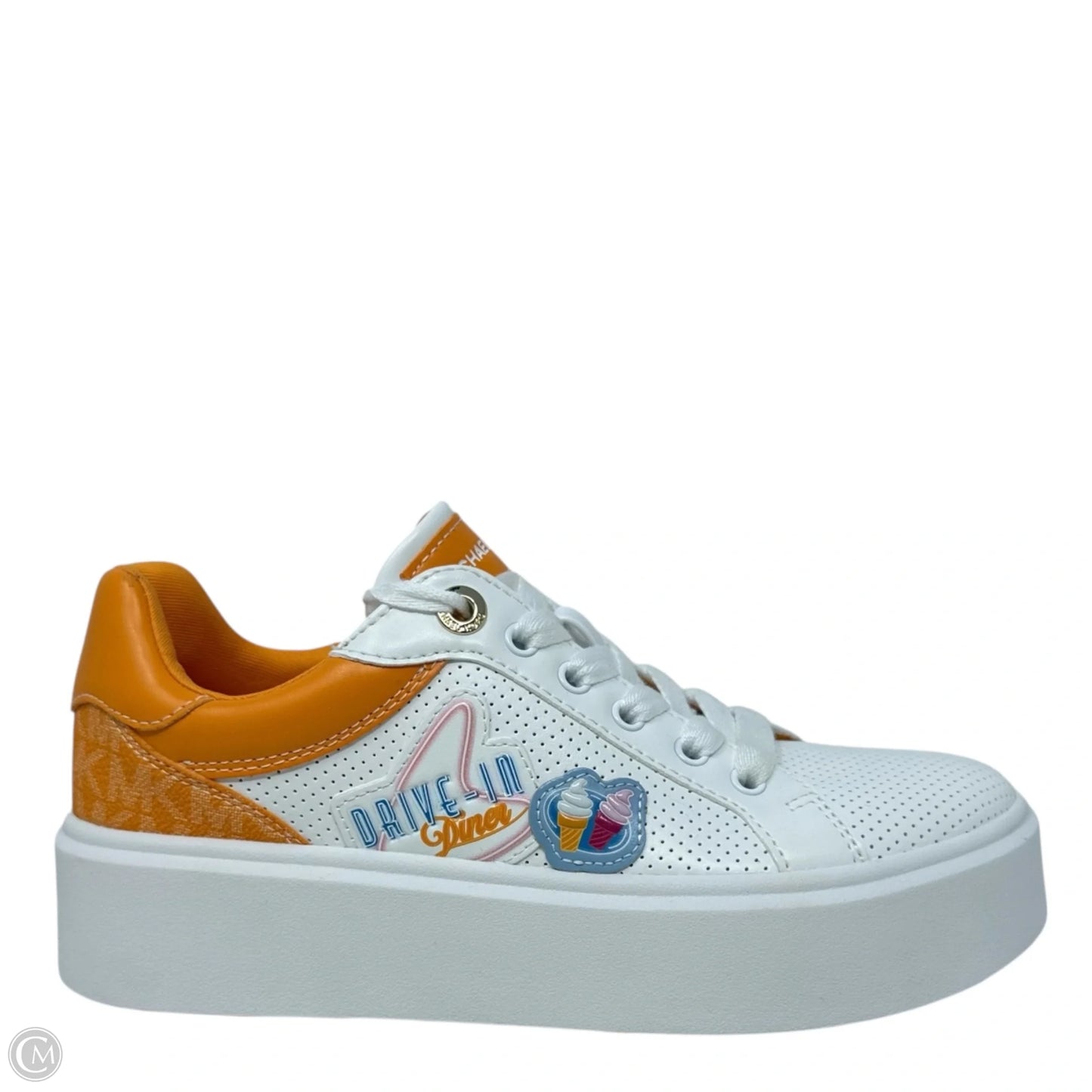 Romey Embellished Mixed-Media Sneakers By Michael By Michael Kors In Orange & White, Size: 6.5
