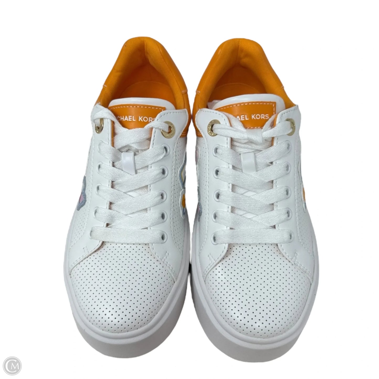Romey Embellished Mixed-Media Sneakers By Michael By Michael Kors In Orange & White, Size: 6.5