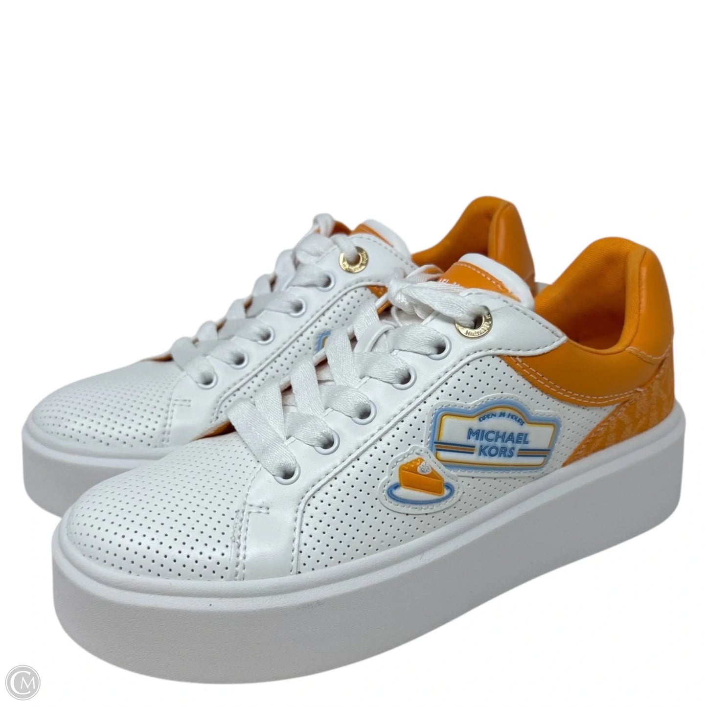 Romey Embellished Mixed-Media Sneakers By Michael By Michael Kors In Orange & White, Size: 6.5