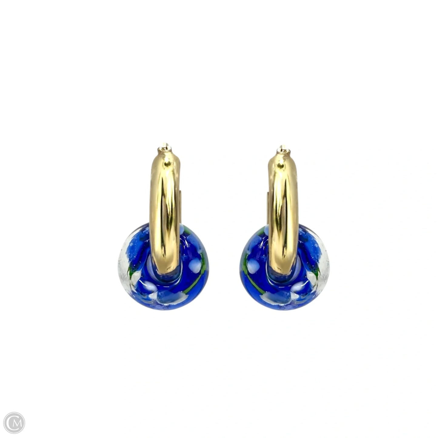 Blue Glass Bead Hoop Earrings