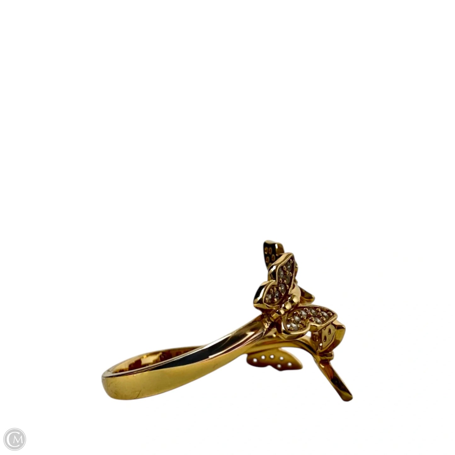 Adjustable Gold Over Sterling Silver CZ Butterfly Ring By FD, Size: 7