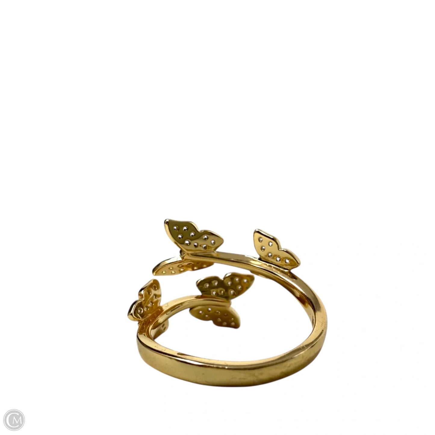 Adjustable Gold Over Sterling Silver CZ Butterfly Ring By FD, Size: 7