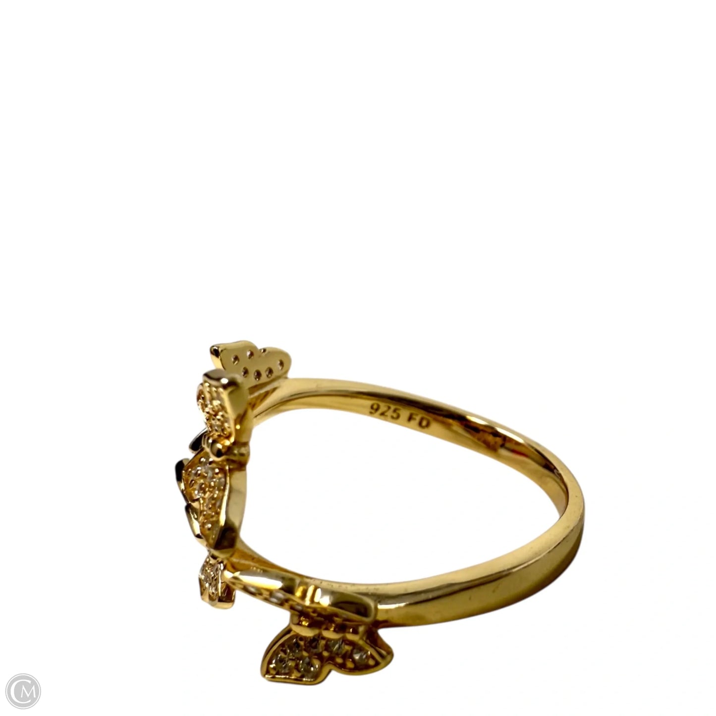 Adjustable Gold Over Sterling Silver CZ Butterfly Ring By FD, Size: 7