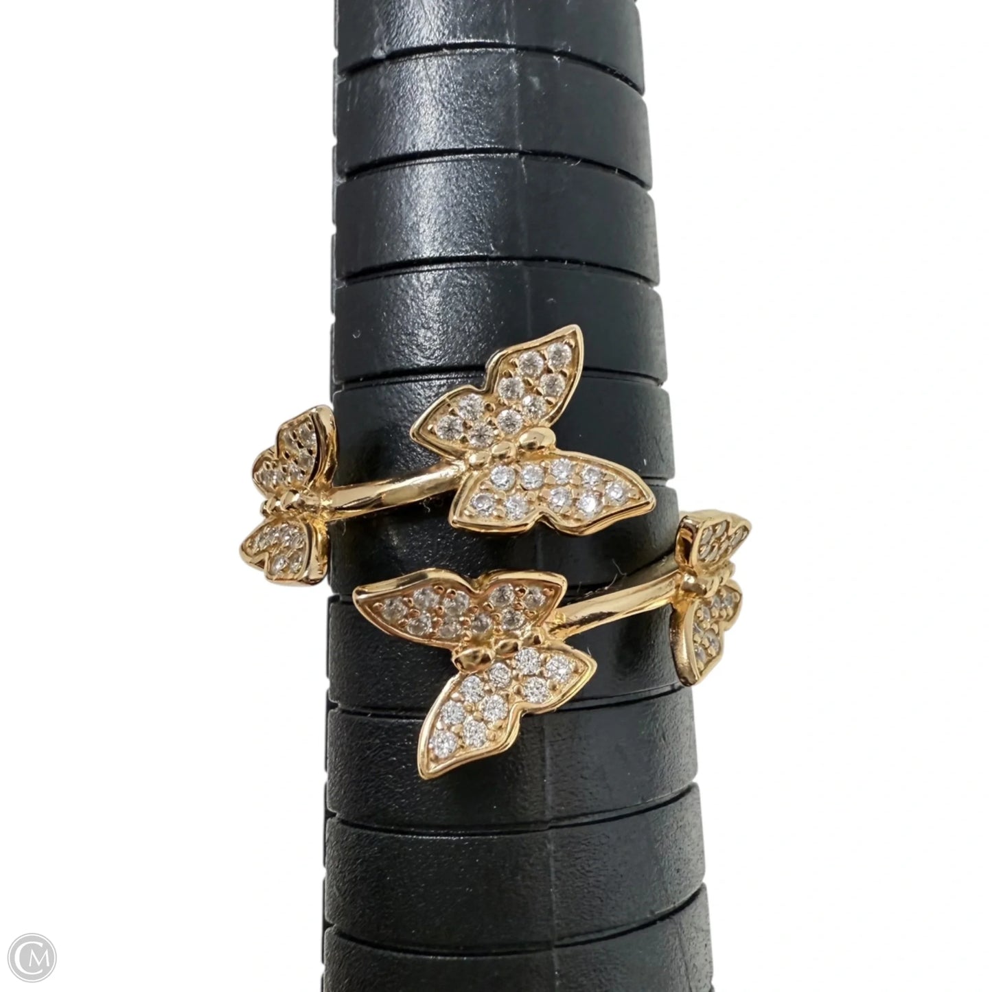 Adjustable Gold Over Sterling Silver CZ Butterfly Ring By FD, Size: 7