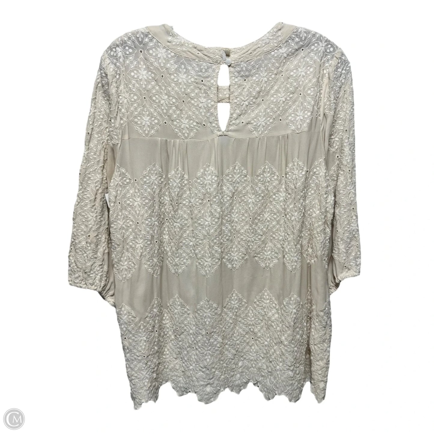 Silk Embroidered Top 3/4 Sleeve By Johnny Was In Cream, Size: M