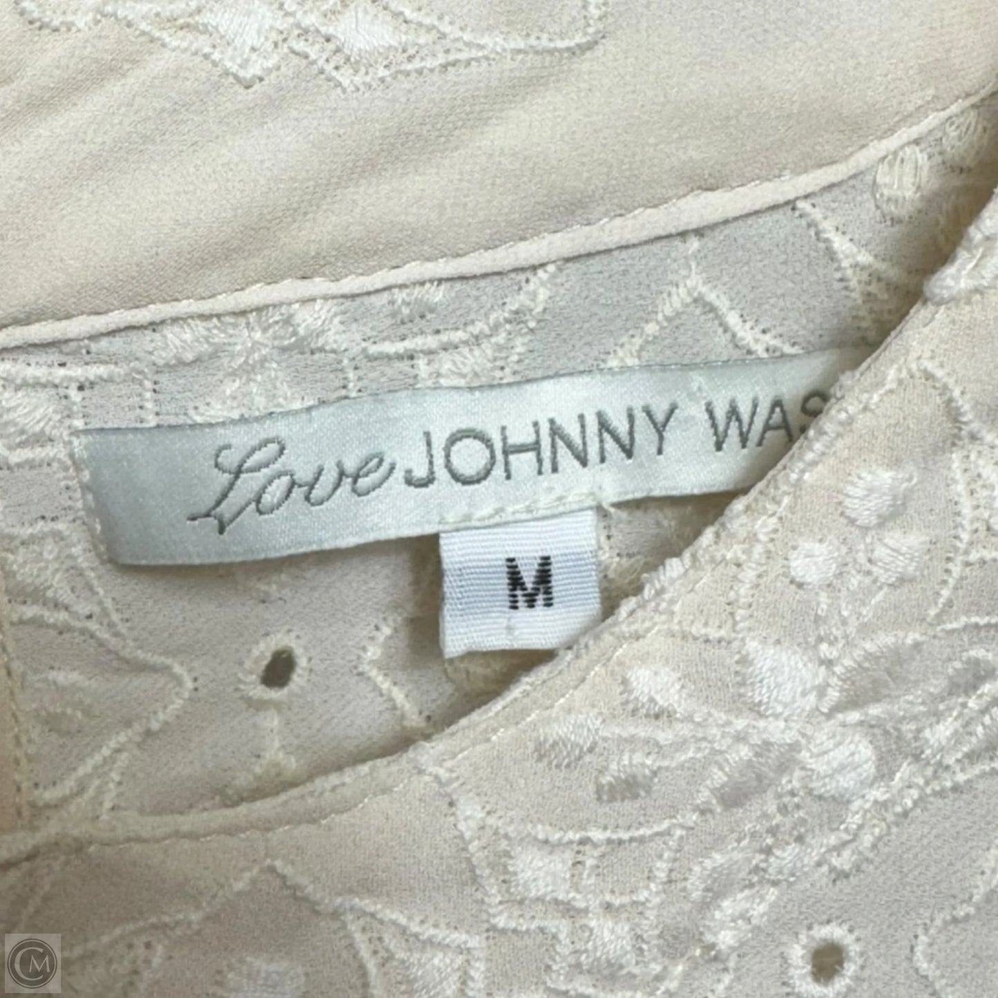 Silk Embroidered Top 3/4 Sleeve By Johnny Was In Cream, Size: M