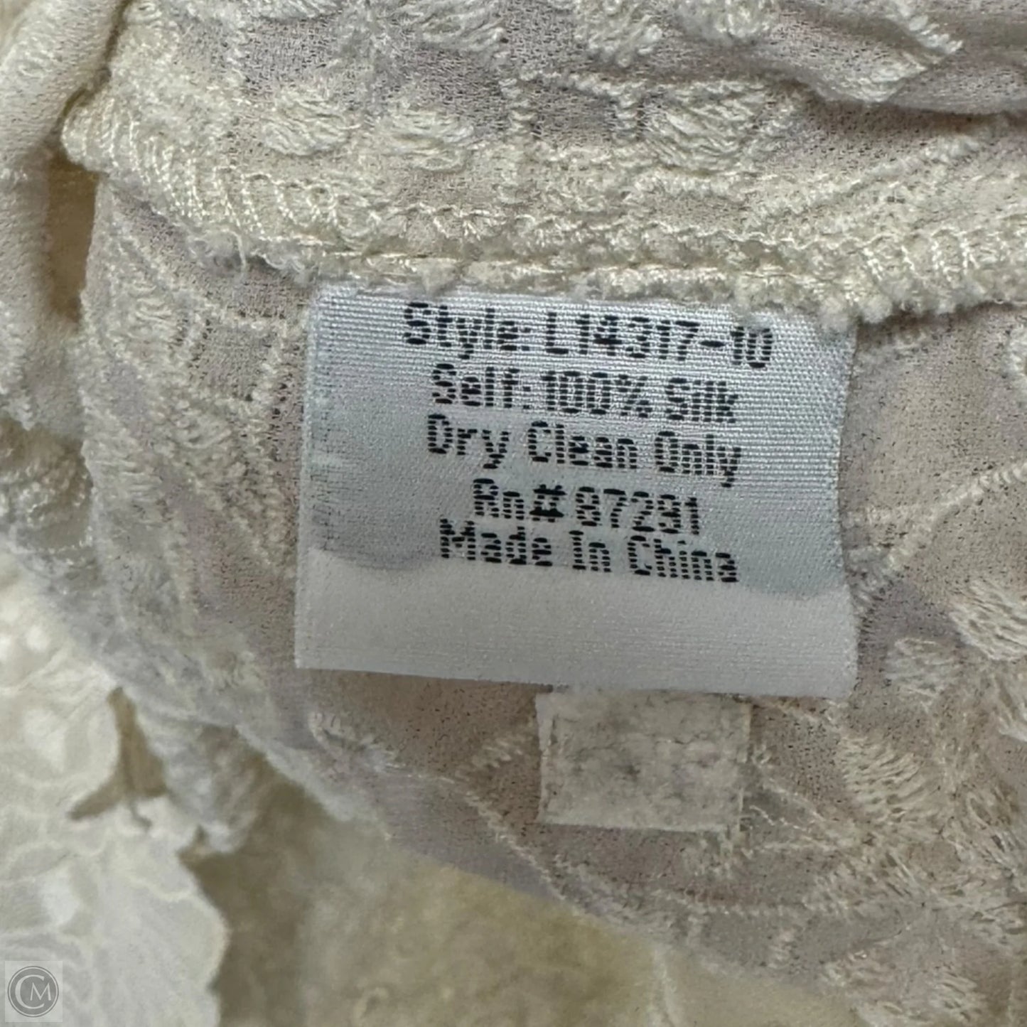 Silk Embroidered Top 3/4 Sleeve By Johnny Was In Cream, Size: M