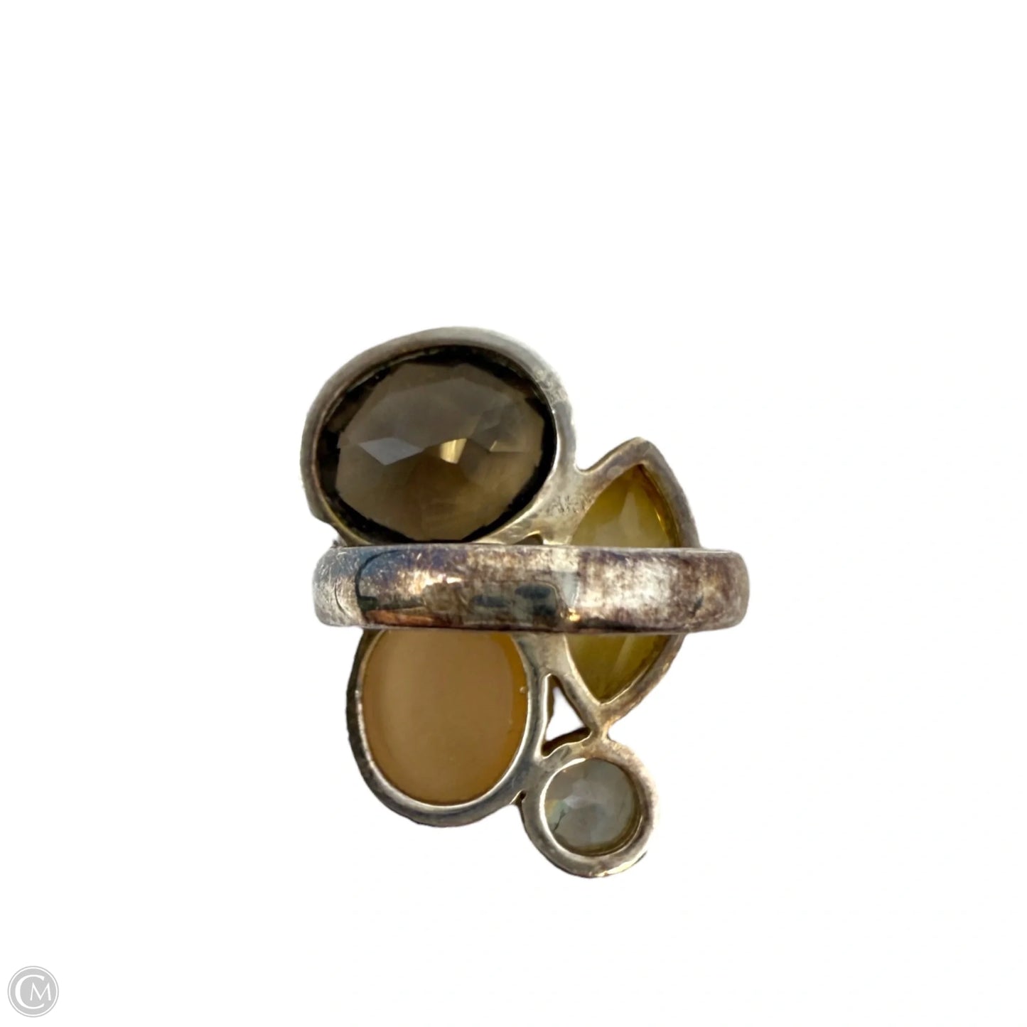 925 Sterling Silver, Peach Moonstone, Citrine Multi Stone Statement Ring By AHM, Size: 5