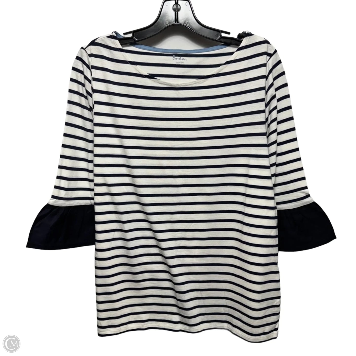 Top 3/4 Sleeve By Boden In Striped Pattern, Size: 12