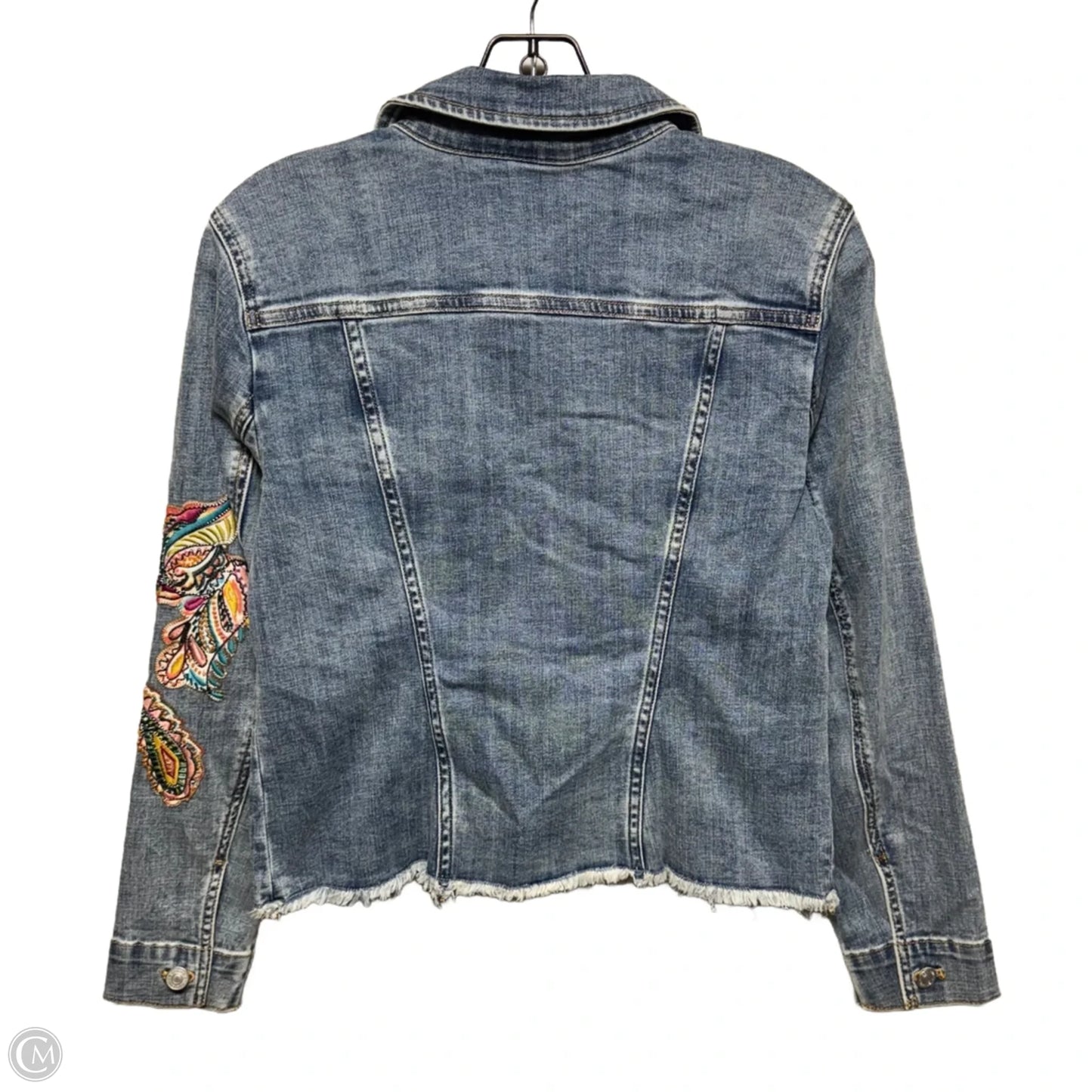 Embellished Jacket Denim By Chicos In Blue Denim, Size: S