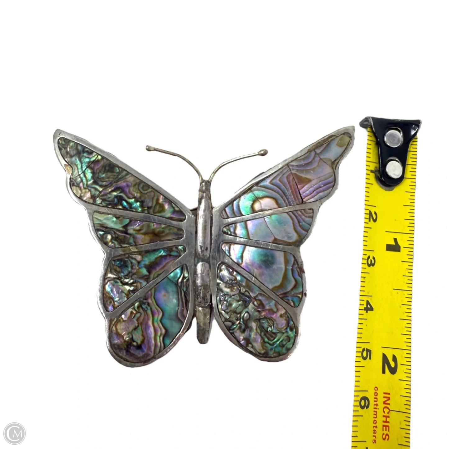 Large Sterling Silver & Abalone Butterfly Pin Brooch Signed Mexico