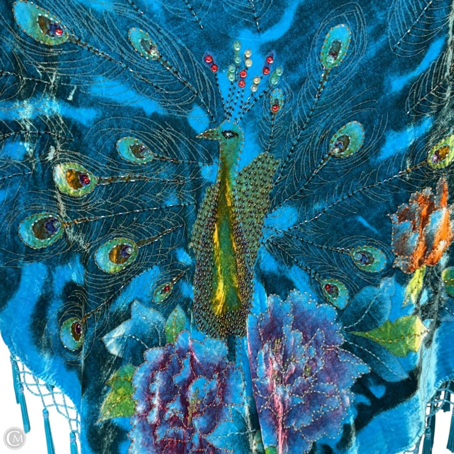 Burnout Velvet & Silk Beaded Shawl By Aris In Multi-colored