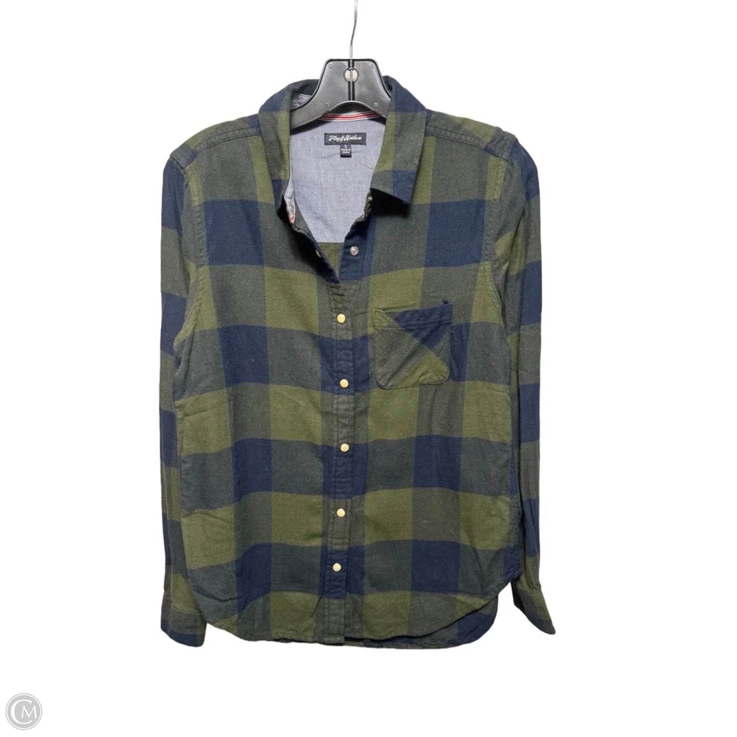 Top Long Sleeve By Flag & Anthem In Plaid Pattern, Size: S