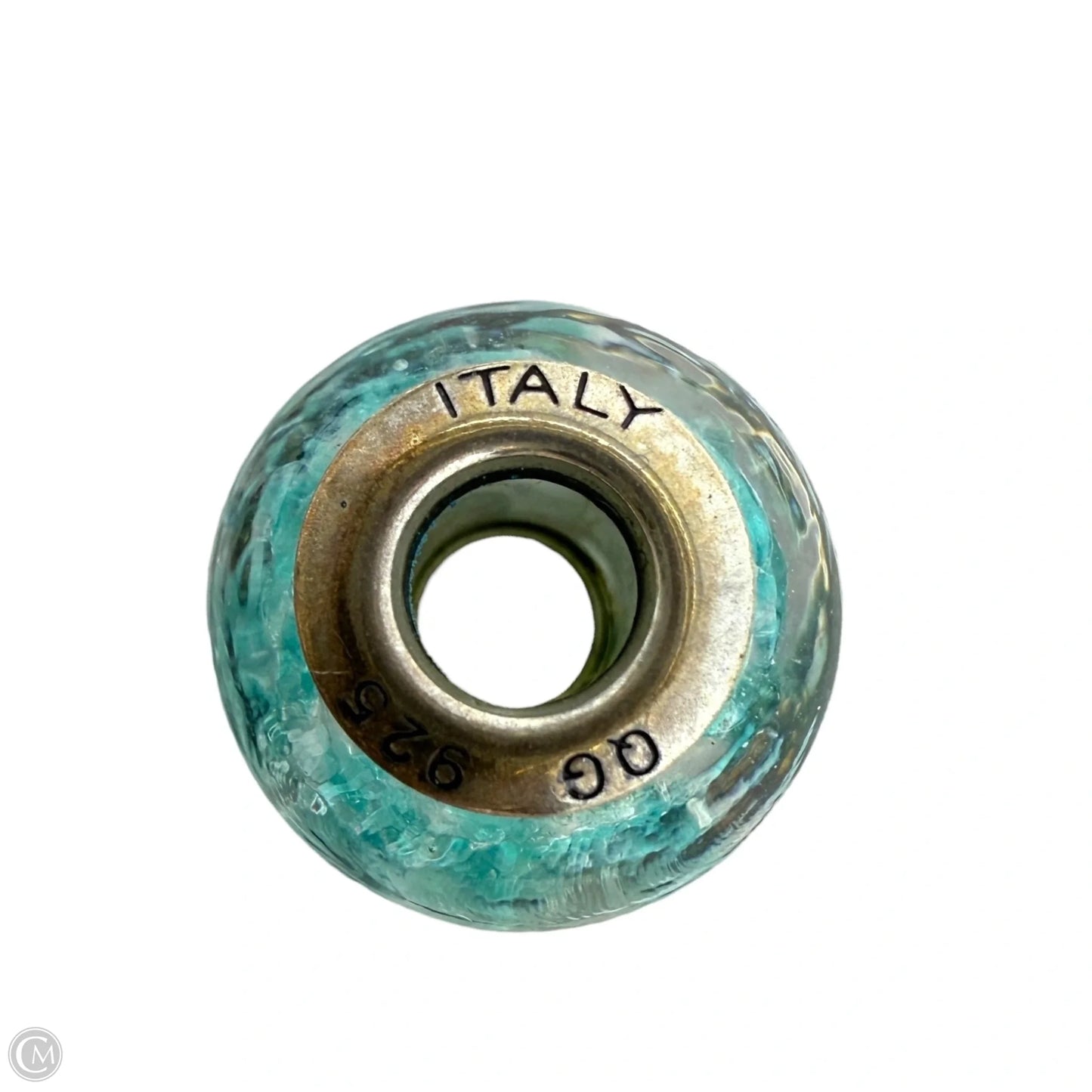 Sterling Silver, Murano Glass Cracked Ice Aqua Bracelet Charm